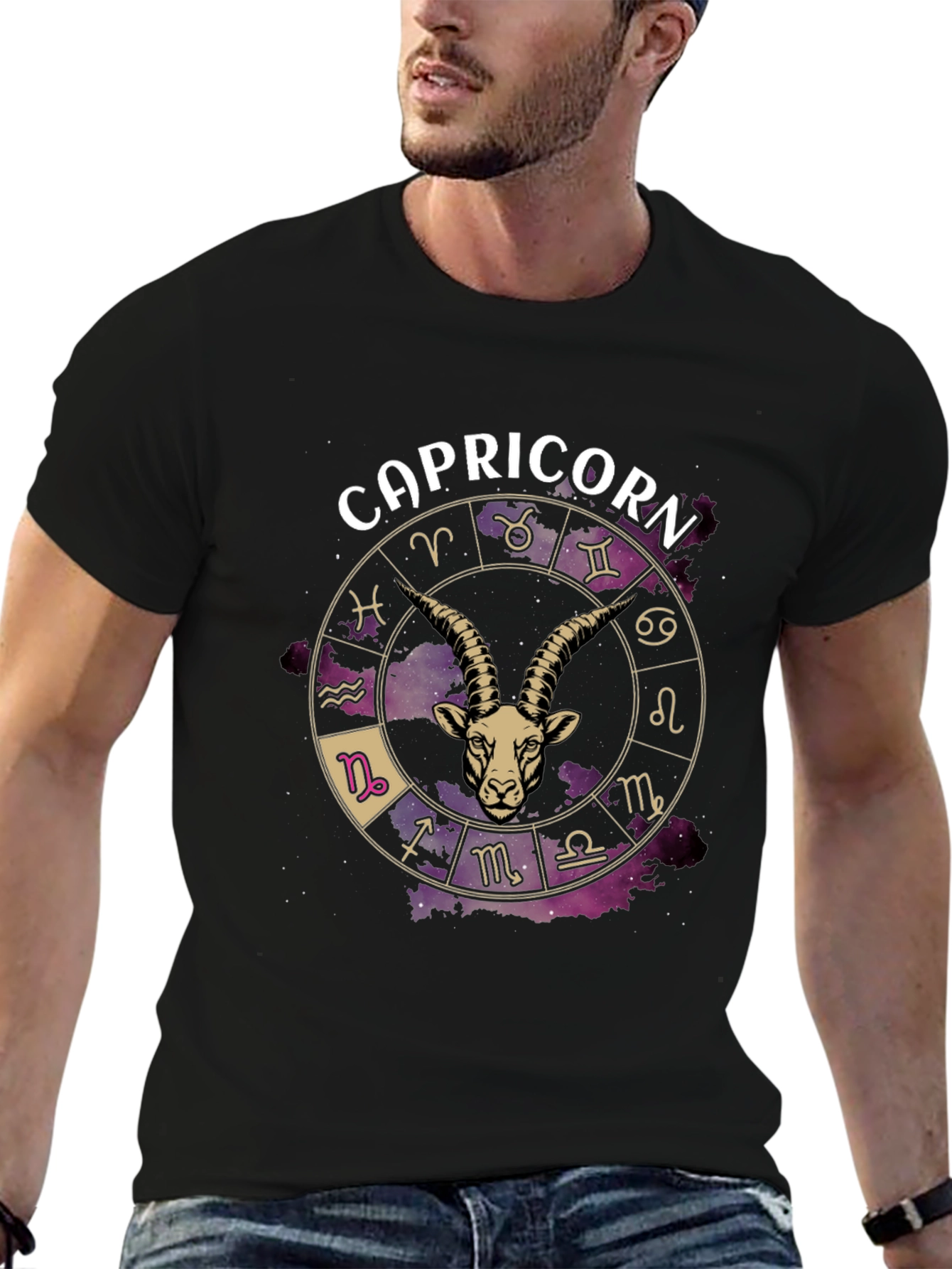 Black Capricorn Zodiac Graphic T-Shirt - Black view 6