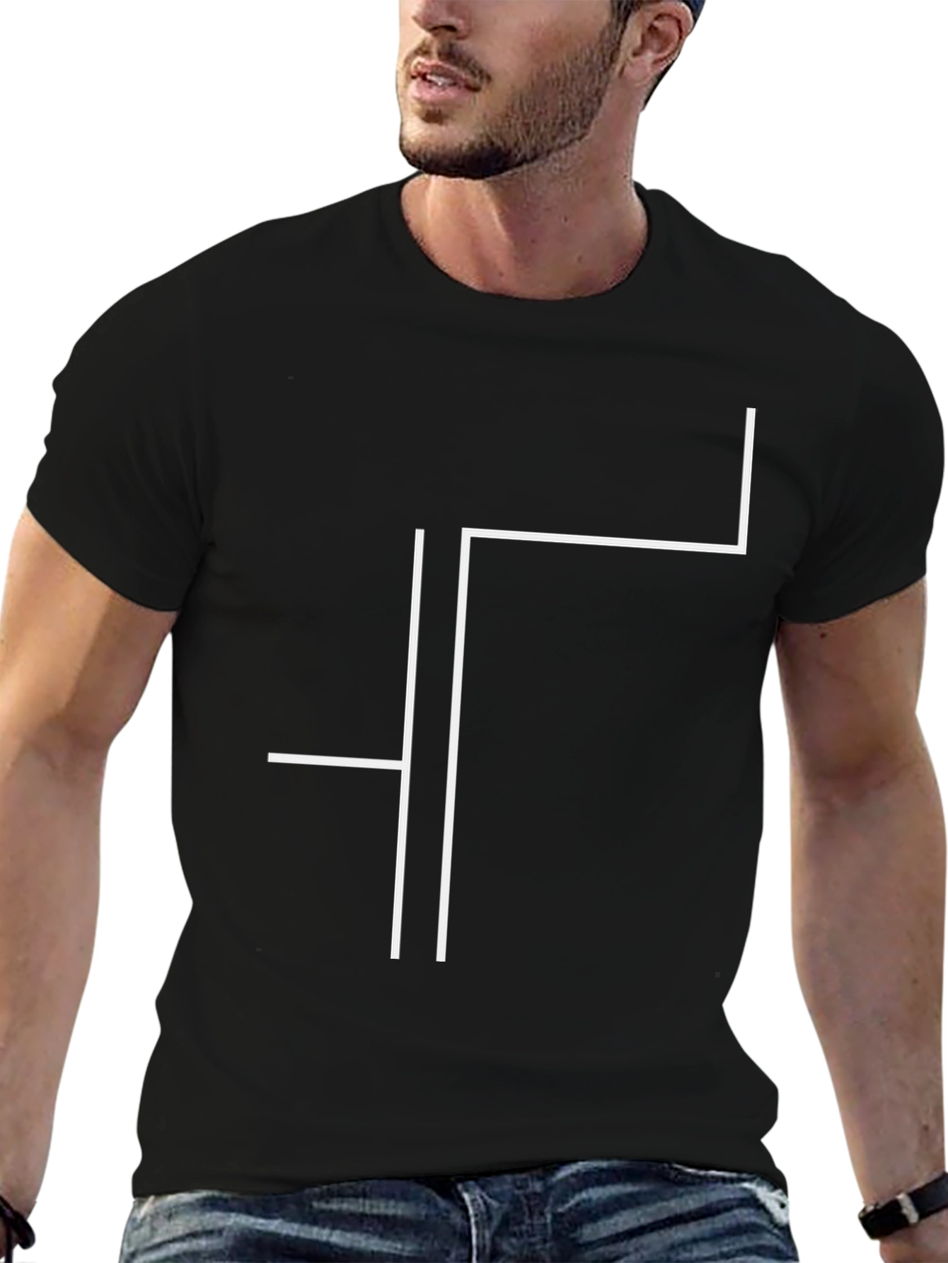 Black Minimalist Line Art Tee - Modern Graphic T-Shirt view 6