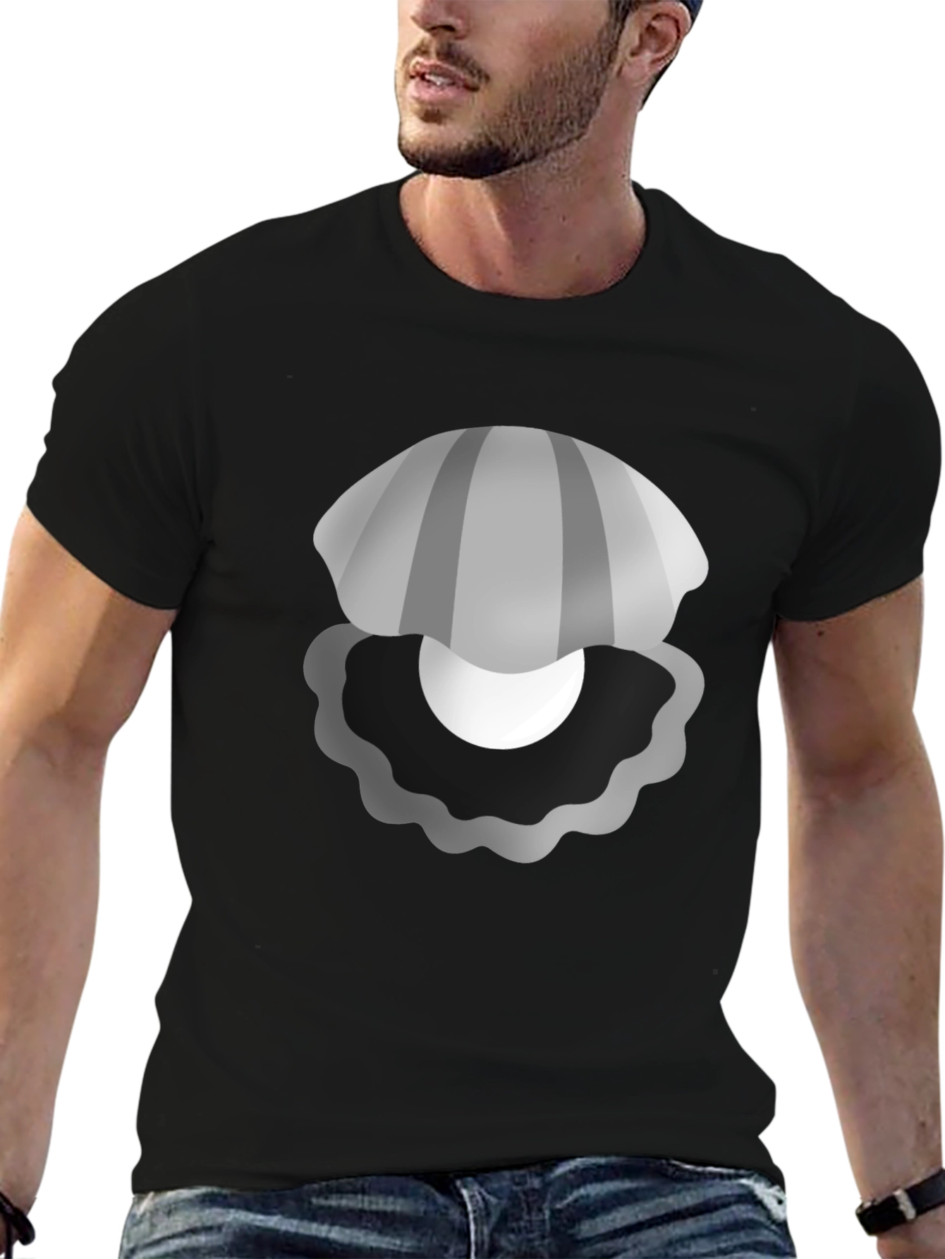 Black Oyster Pearl Graphic Black Tee - Novelty T-Shirt view 6