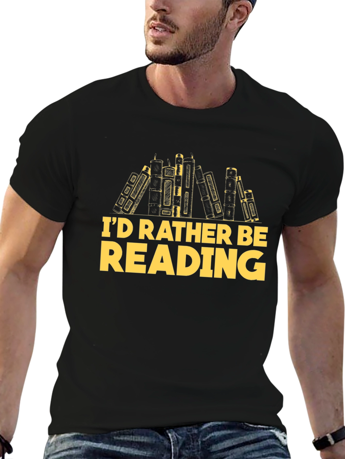 Black I'd Rather Be Reading T-Shirt Bookworm Gift view 6