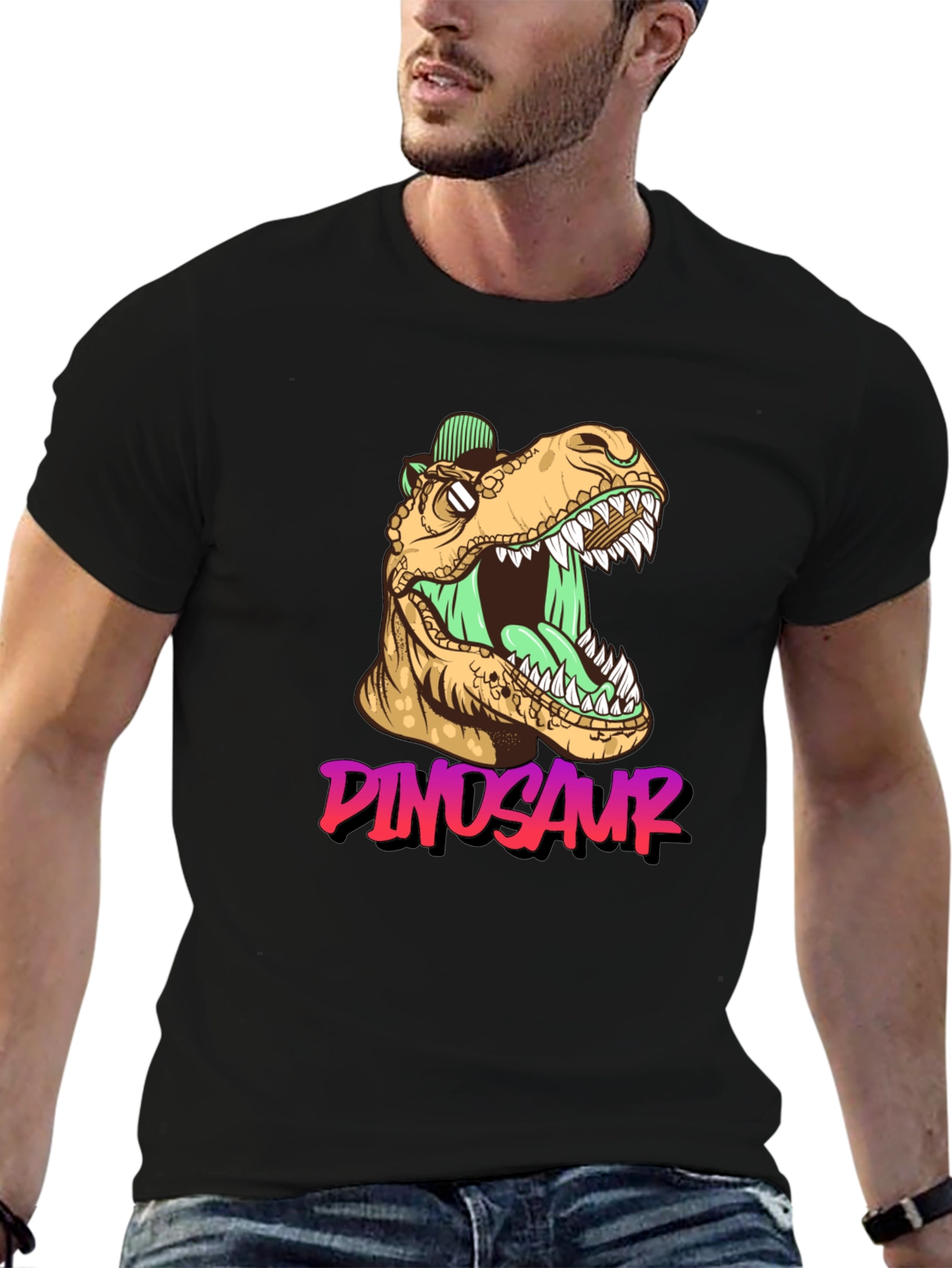Black Dinosaur Graphic T-Shirt - Roaring Style view 6