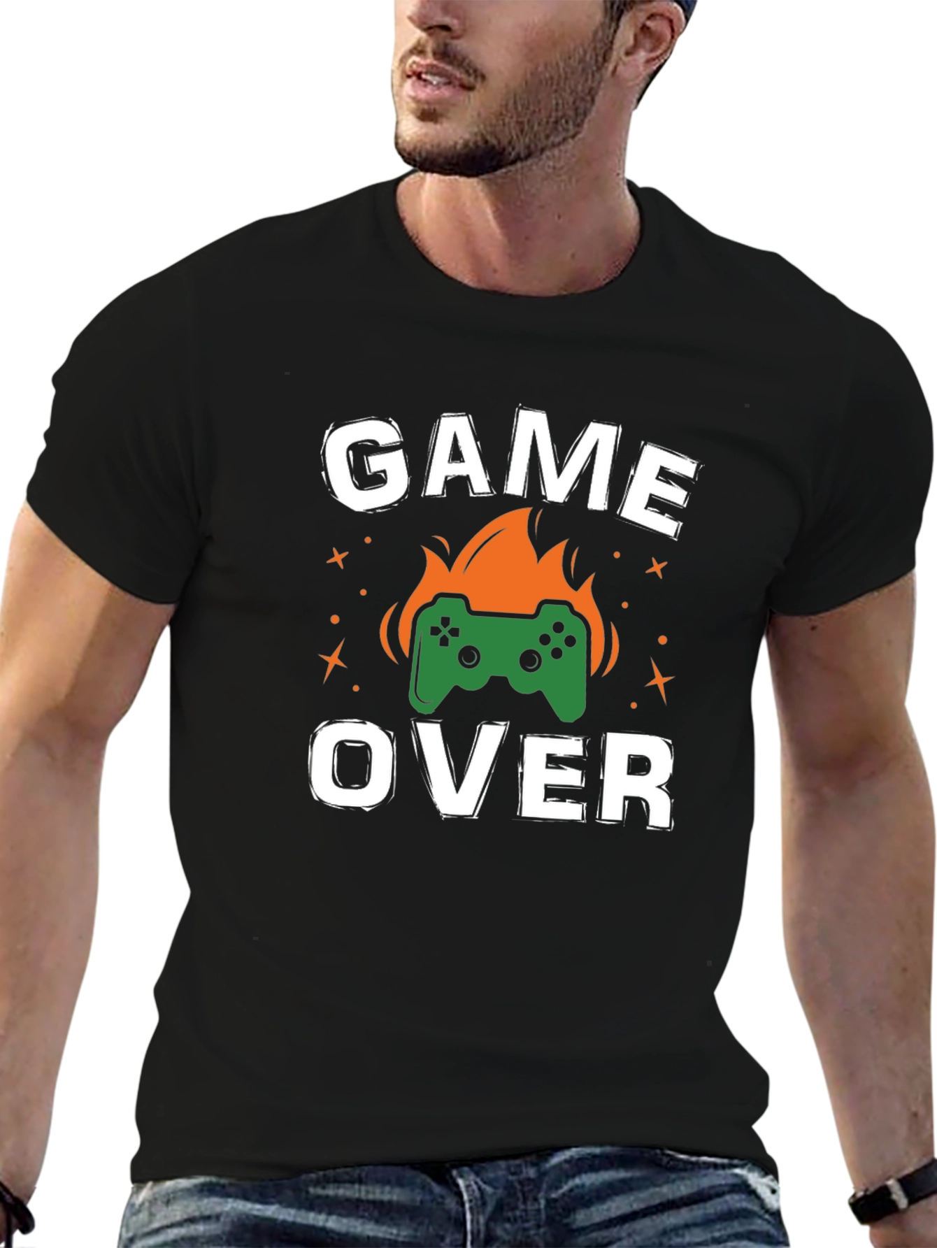 Black Game Over Graphic Print Black T-Shirt view 6