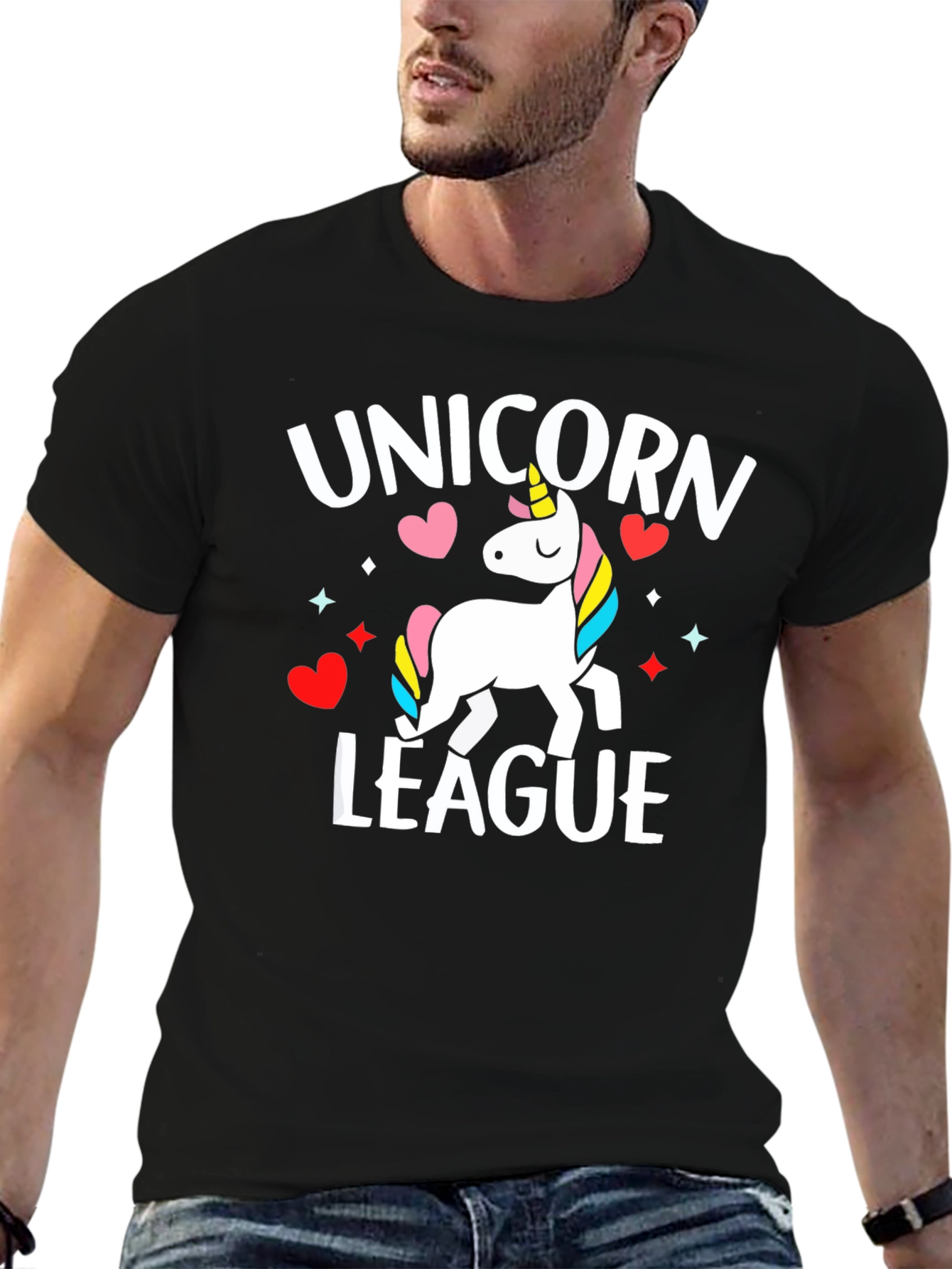 Black Unicorn League Graphic Tee - Black Cotton T-Shirt view 6