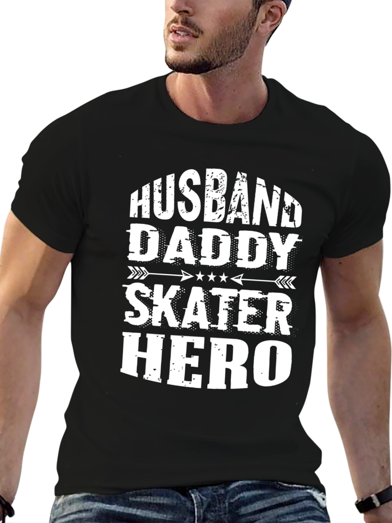 Black Husband Daddy Skater Hero Graphic Tee - Black view 6