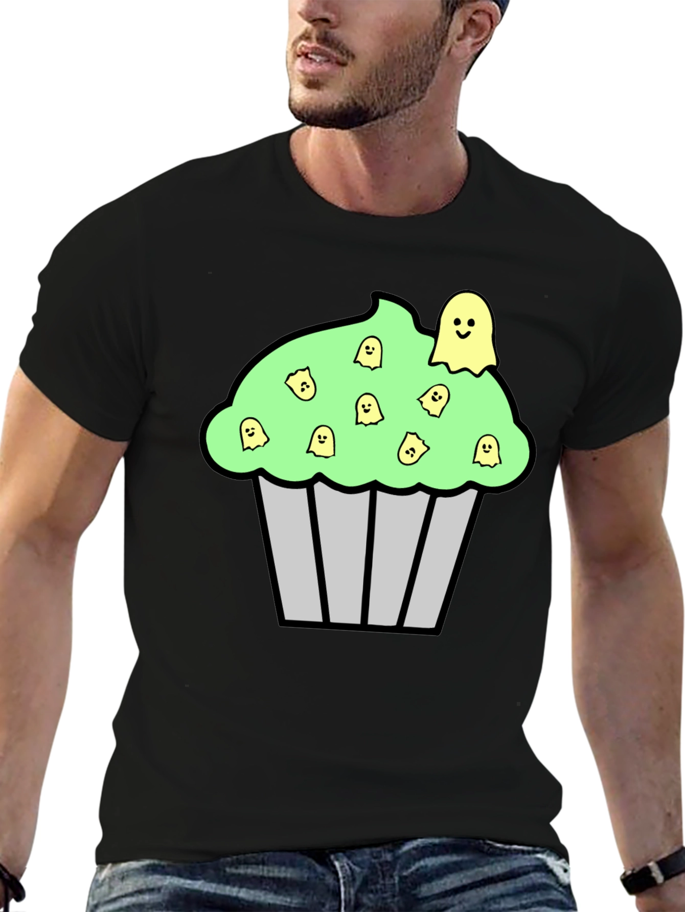 Black Spooky Cupcake Graphic Tee - Halloween T-Shirt view 6