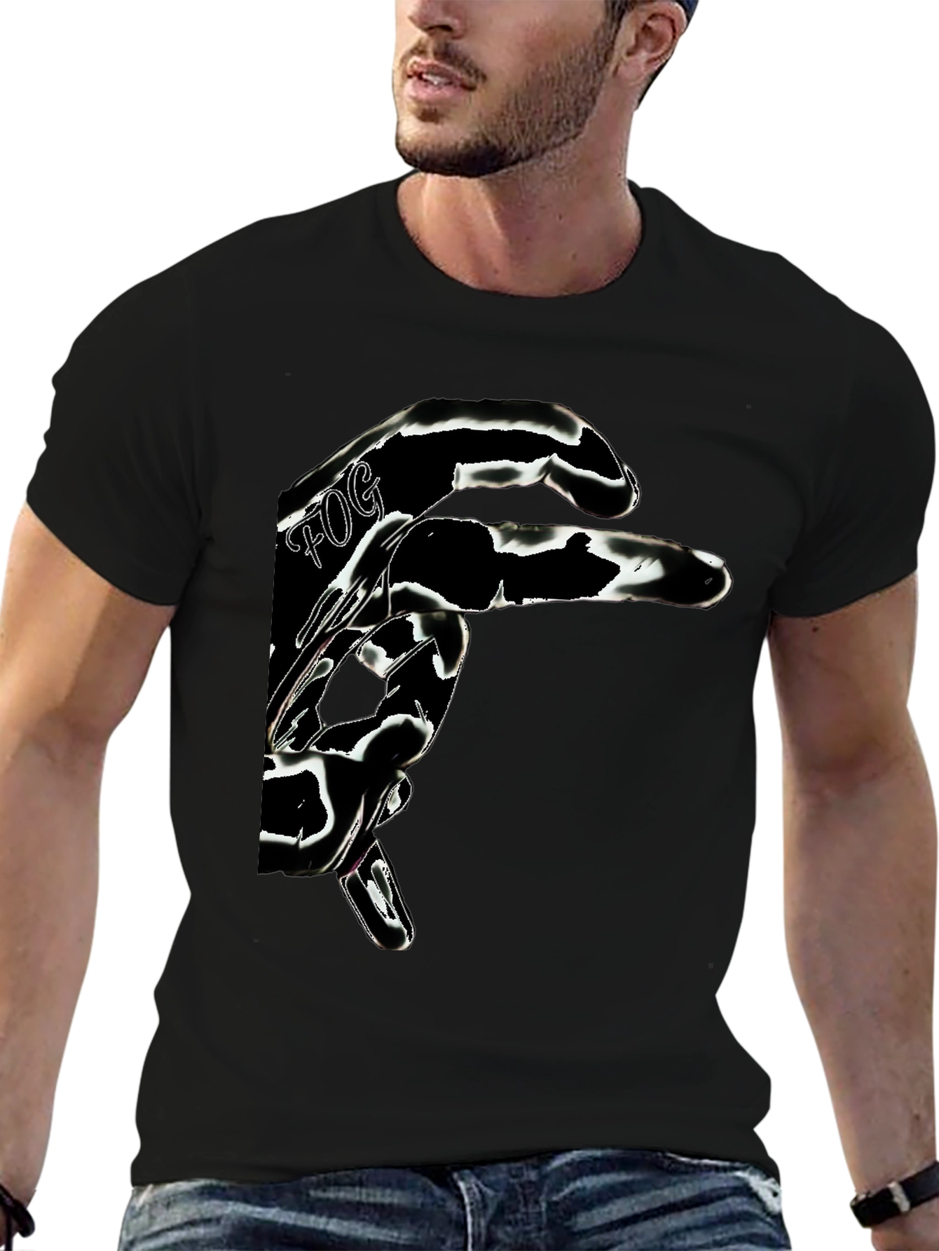 Black Abstract Graphic Print Men's Black T-Shirt view 6