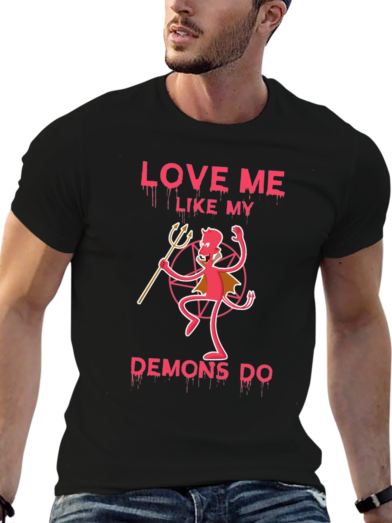 Black Love Me Like My Demons Do Black Graphic Tee view 6