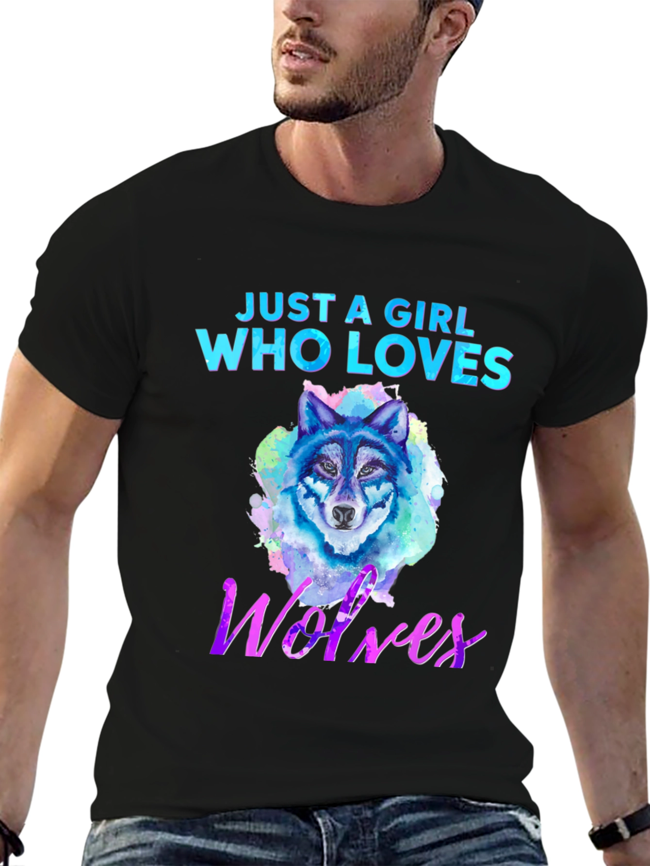 Black Girl Who Loves Wolves Graphic T-Shirt view 6