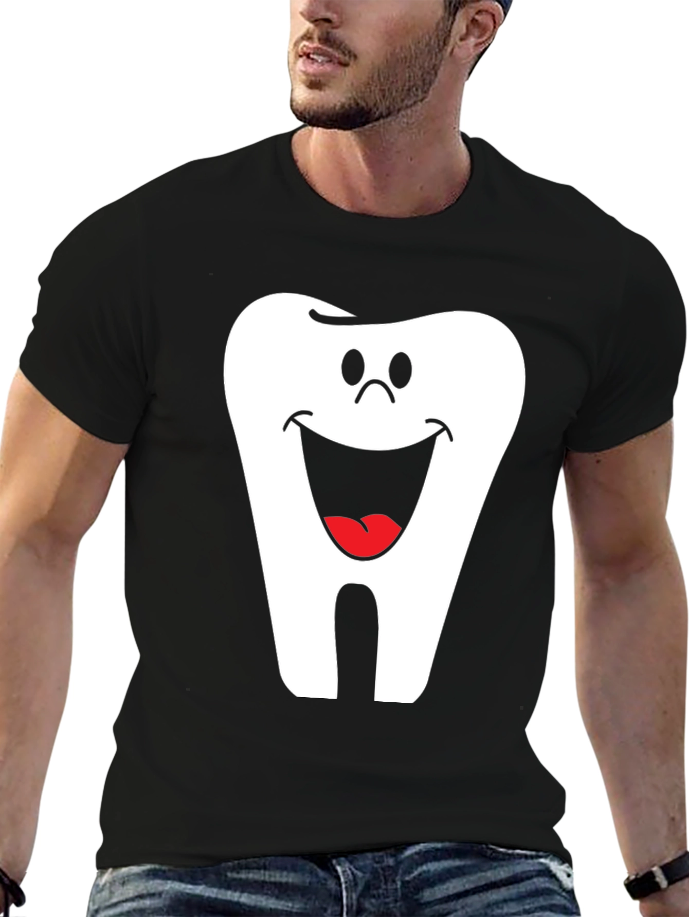 Black Smiling Tooth Graphic T-Shirt - Dentist Humor Tee view 6