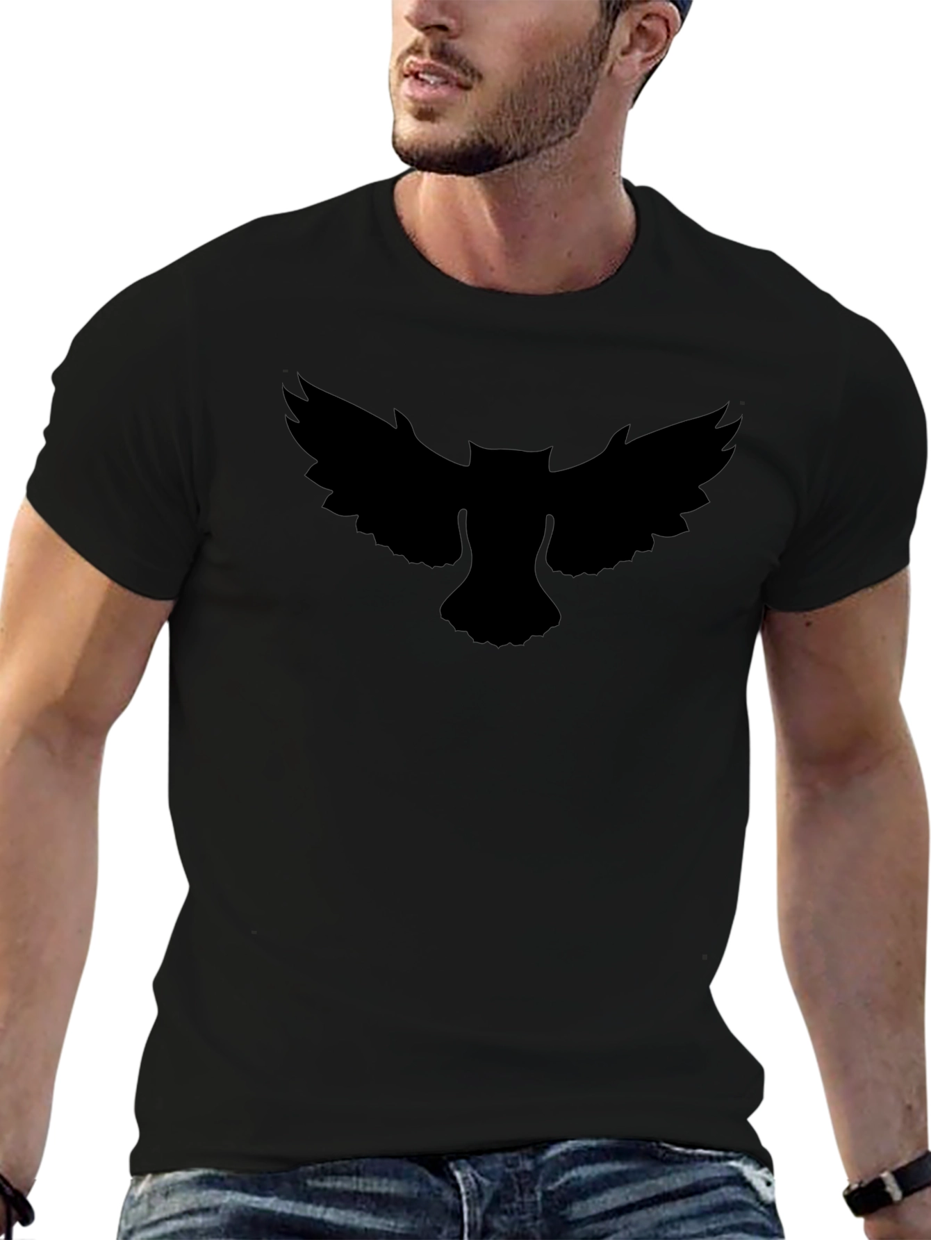 Black Men's Black Owl Graphic Tee - Cool & Stylish view 6