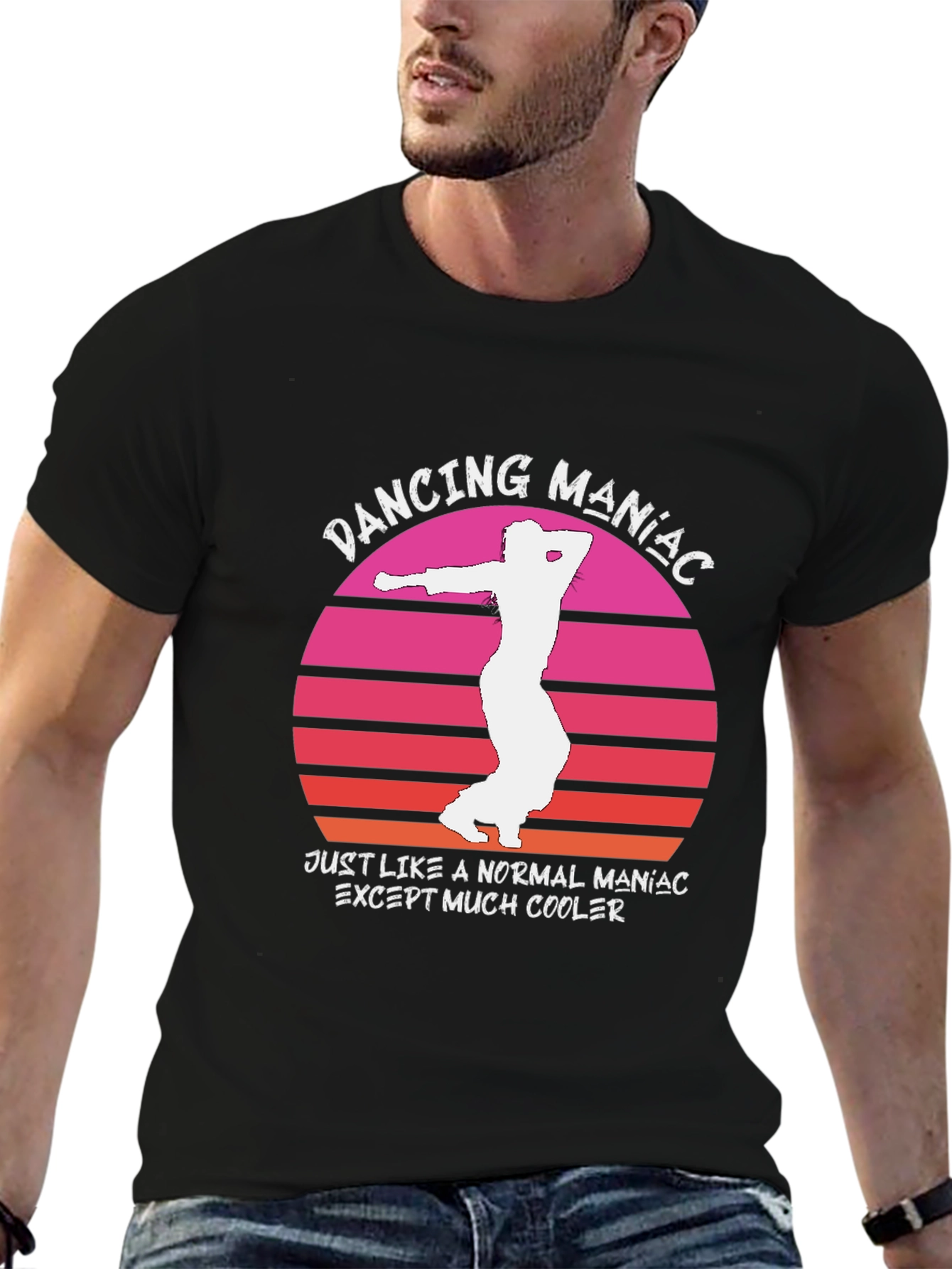 Black Dancing Maniac T-Shirt - Cool Retro Design view 6