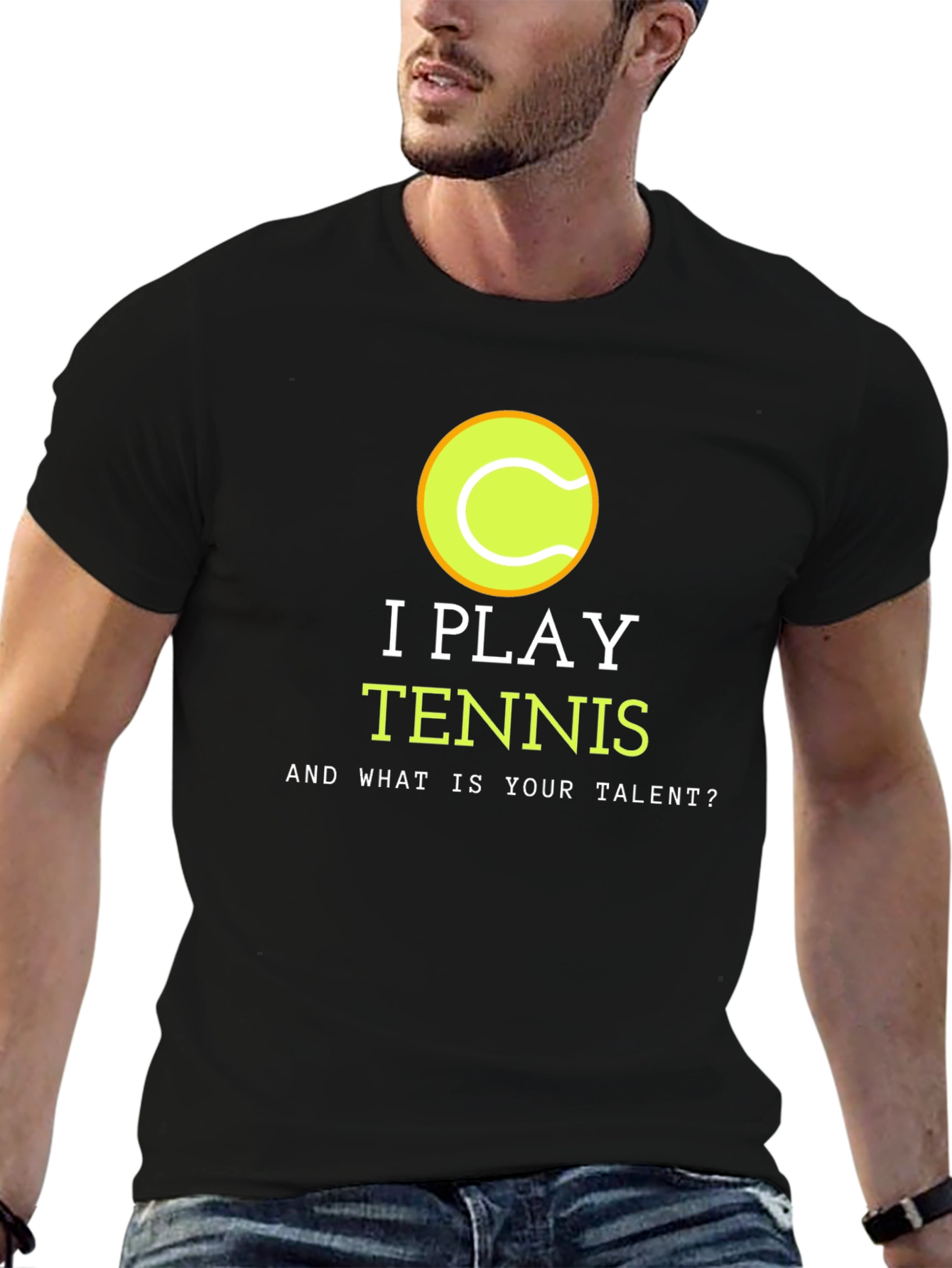 Black I Play Tennis T-Shirt - Funny Athlete Tee view 6