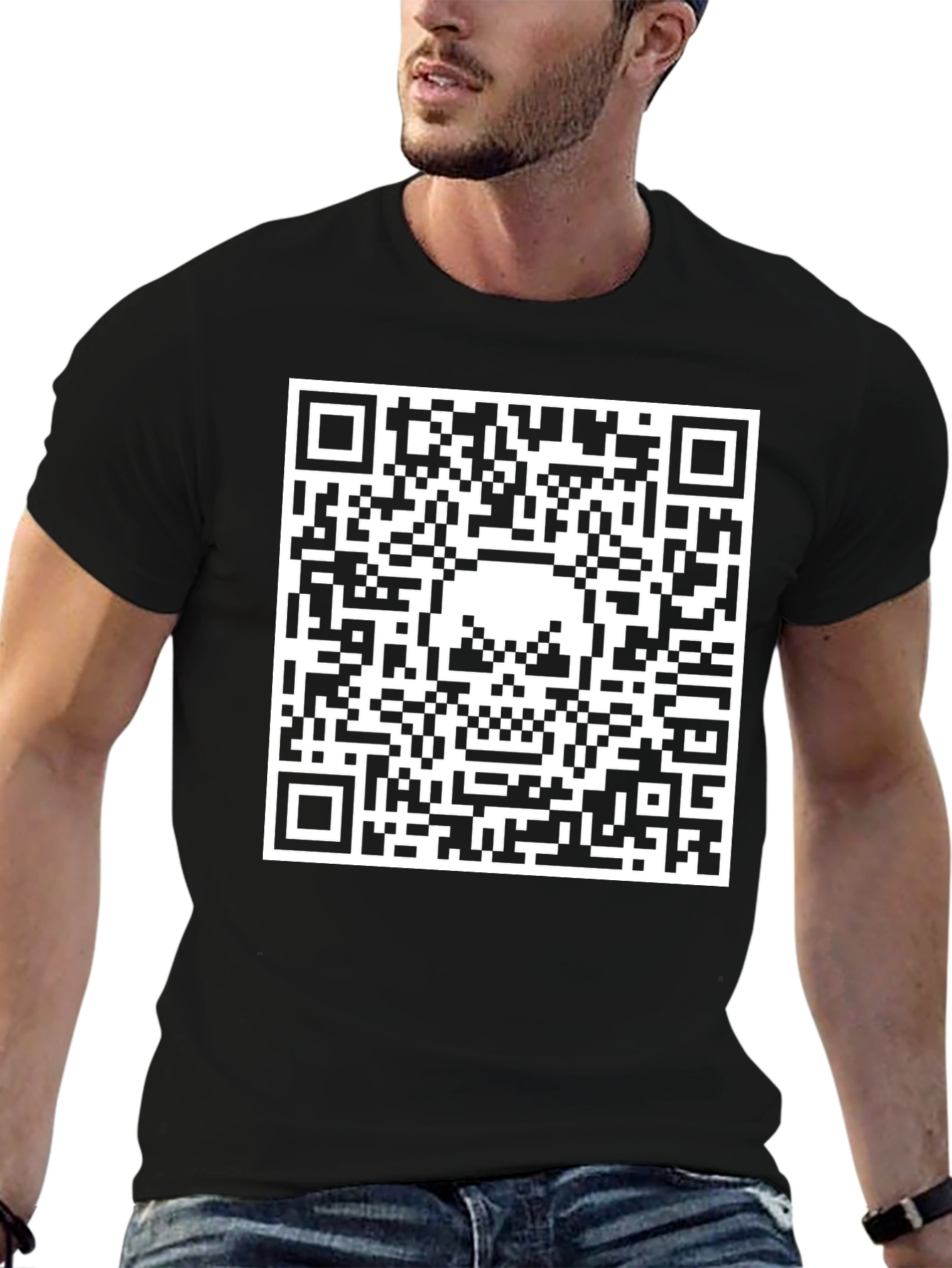Black QR Code Skull Graphic T-Shirt - Black view 6