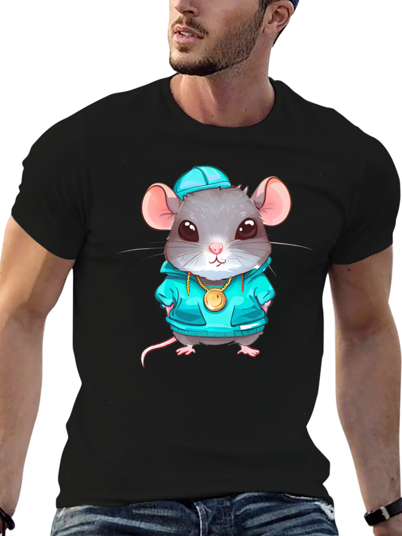Black Cool Rat Graphic T-Shirt view 6
