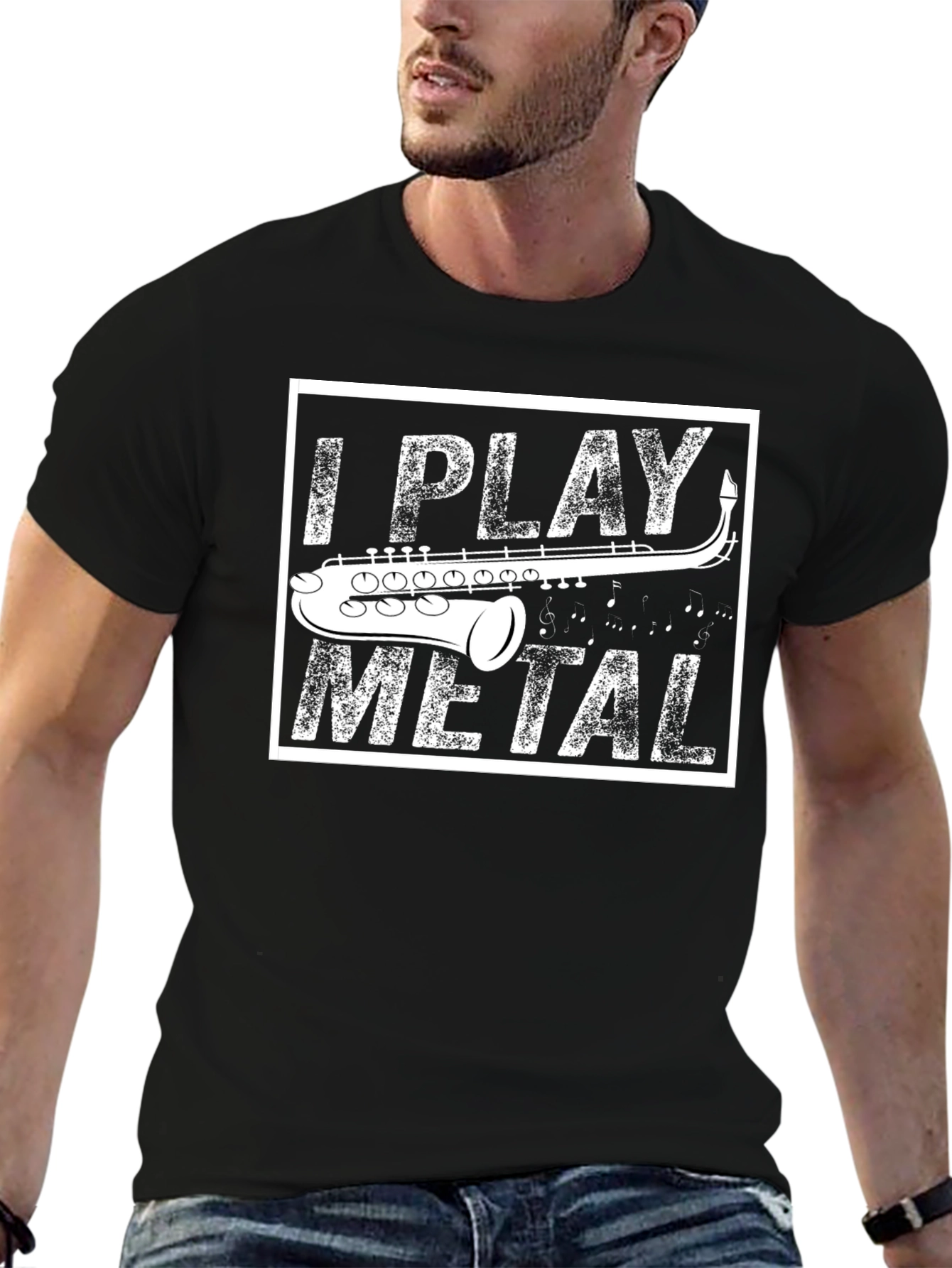 Black I Play Metal Saxophone Black T-Shirt view 6