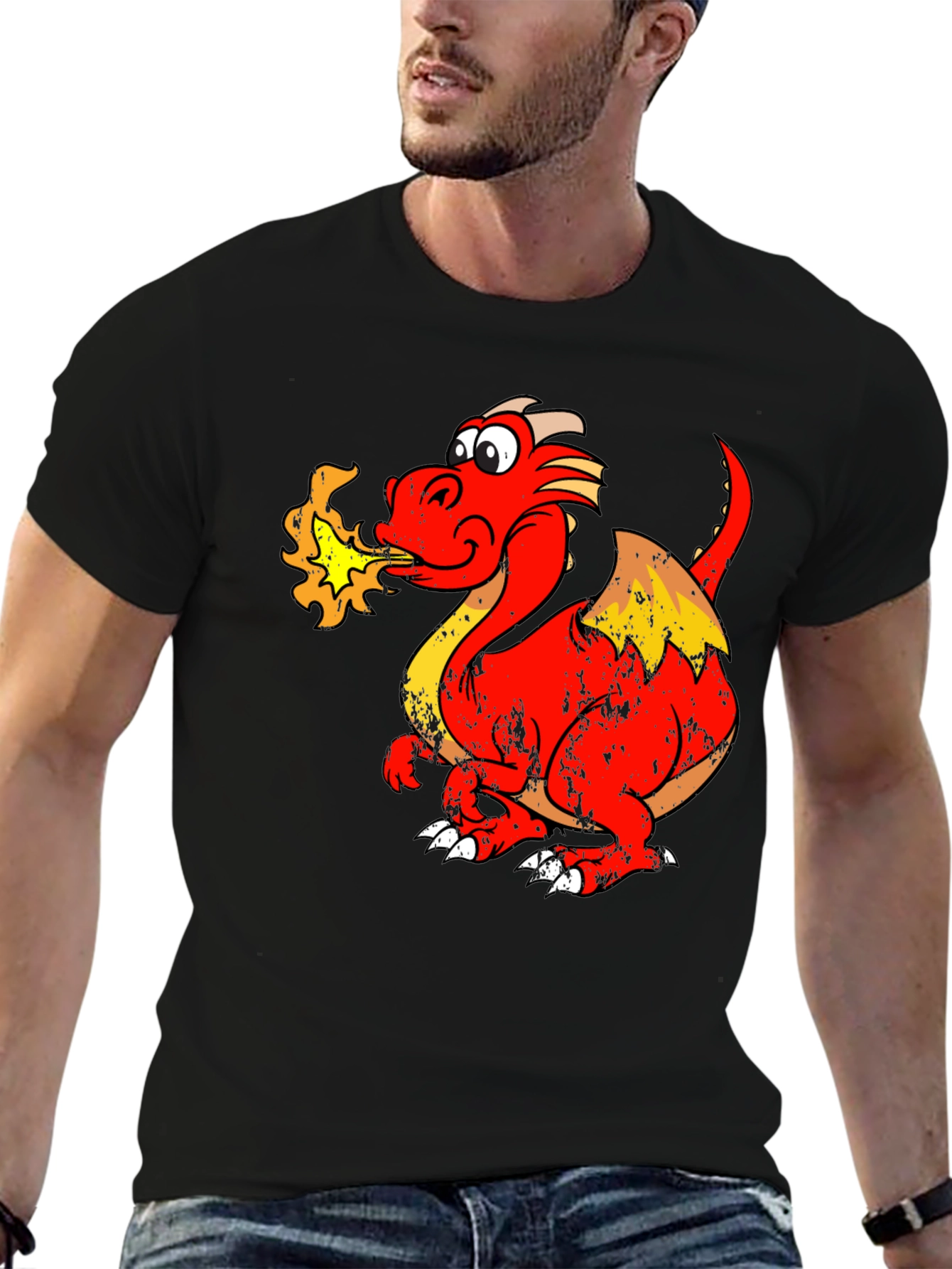 Fiery Dragon Graphic Tee - Black Cotton Shirt - 6