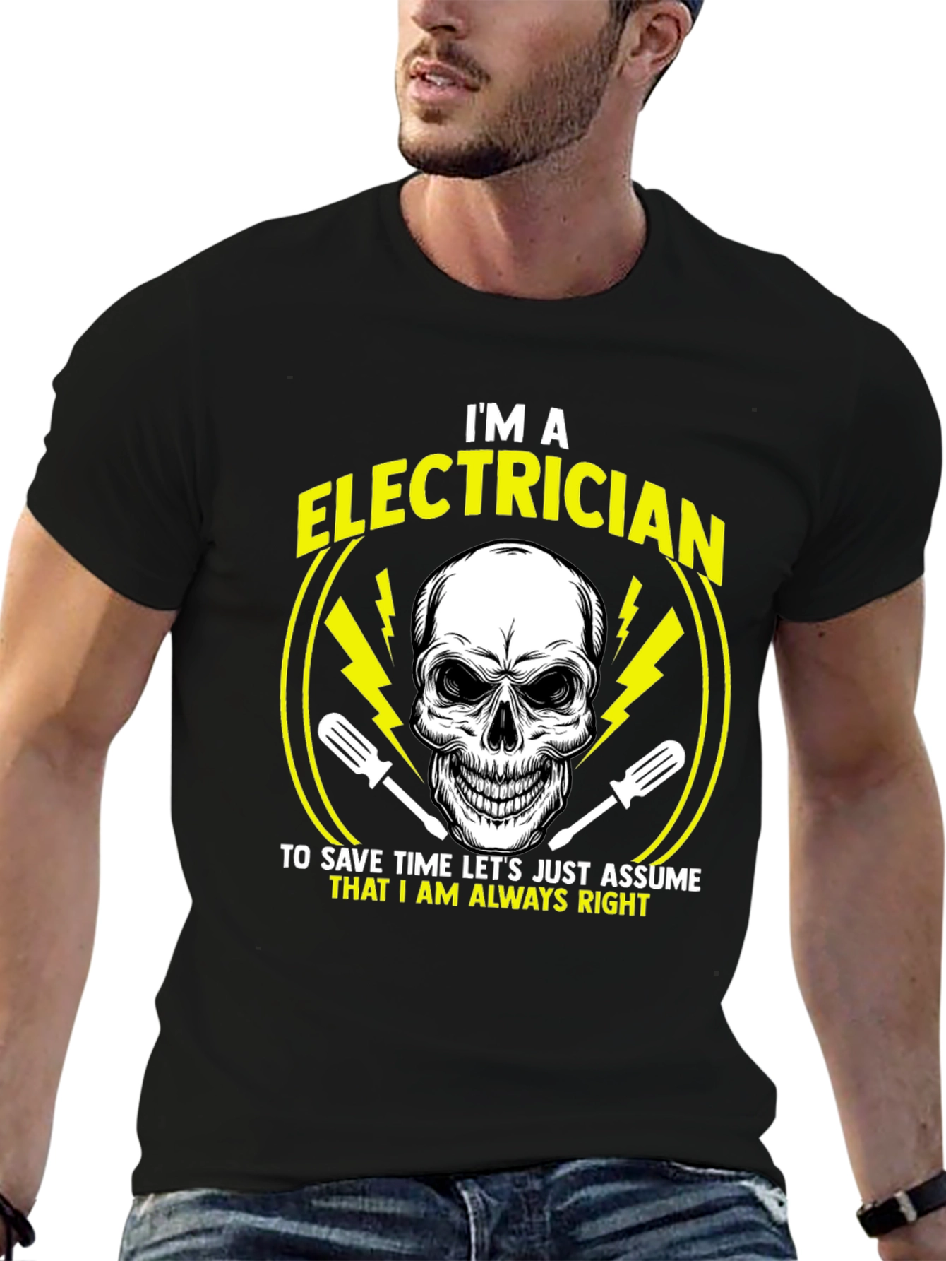 Black Electrician Skull Graphic T-Shirt - Always Right Funny Tee view 6