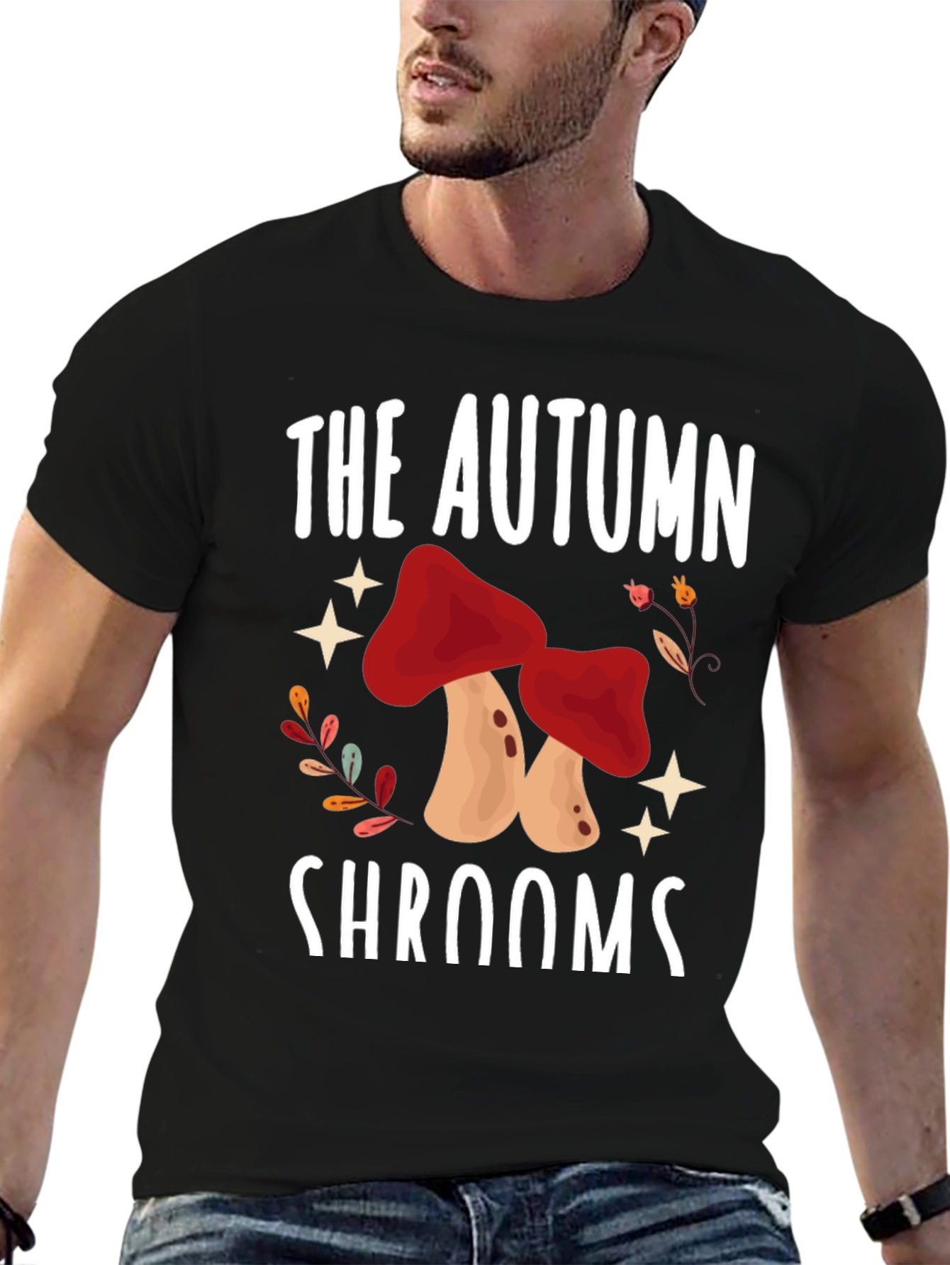 Black Autumn Shrooms T-Shirt - Mushroom Season Tee view 6