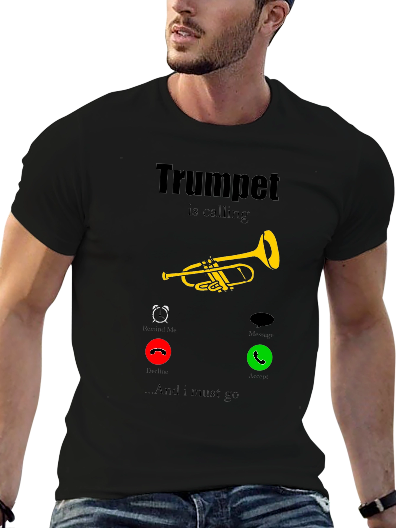 Black Trumpet is Calling T-Shirt - Musician Humor view 6