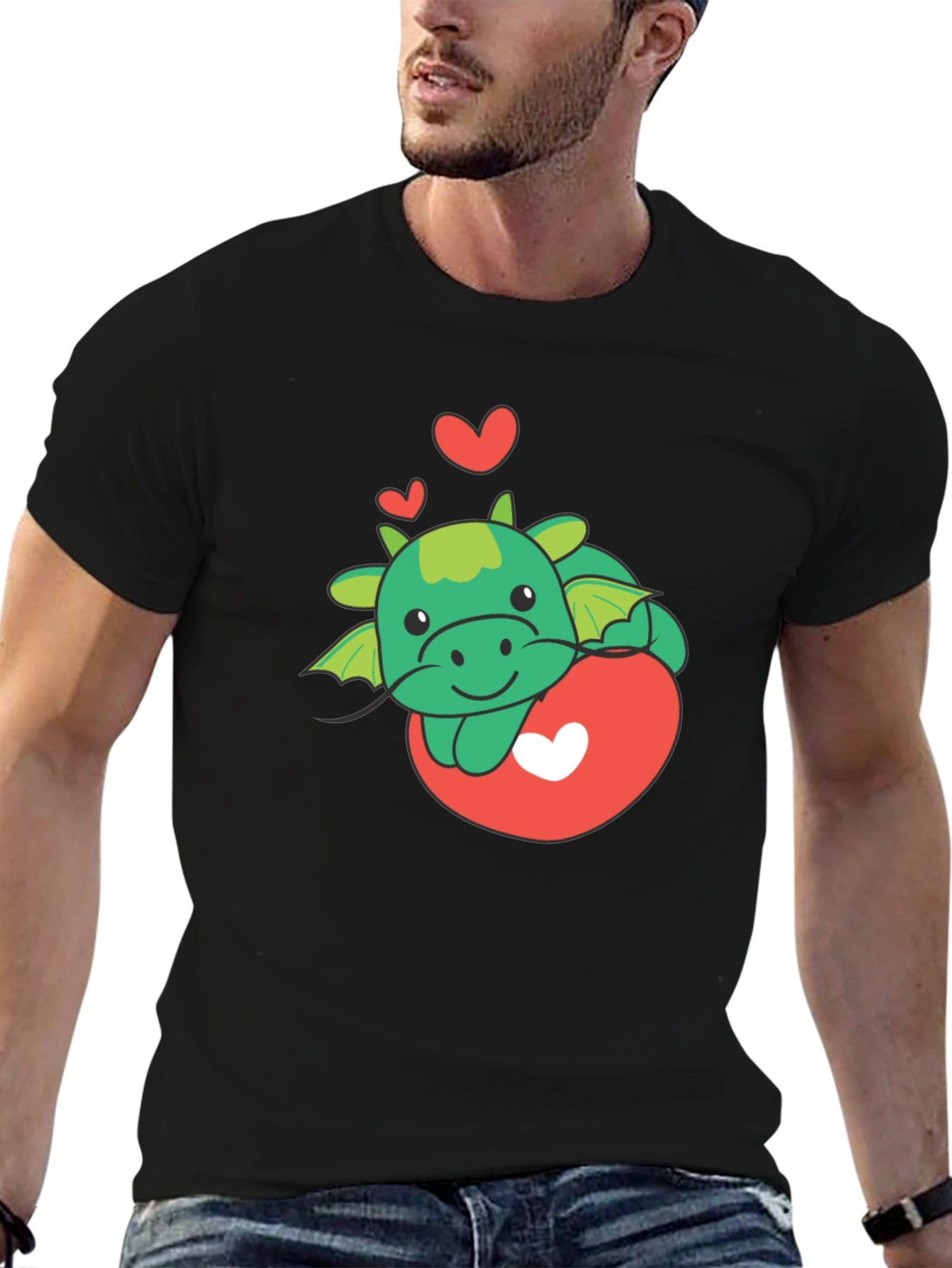 Black Cute Dragon Heart Graphic Tee view 6
