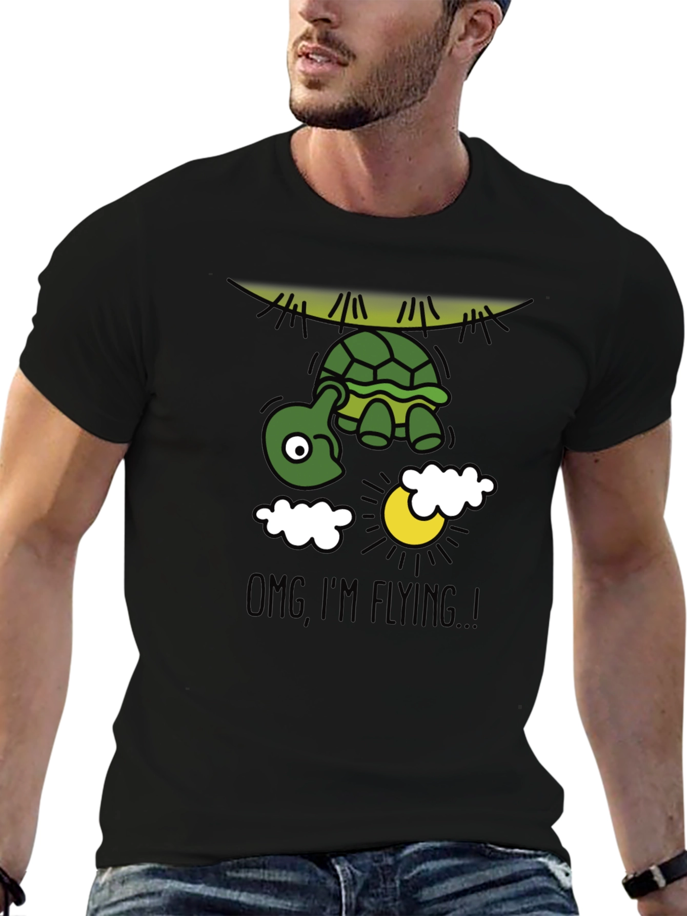 Black Funny Flying Turtle Graphic Tee view 6