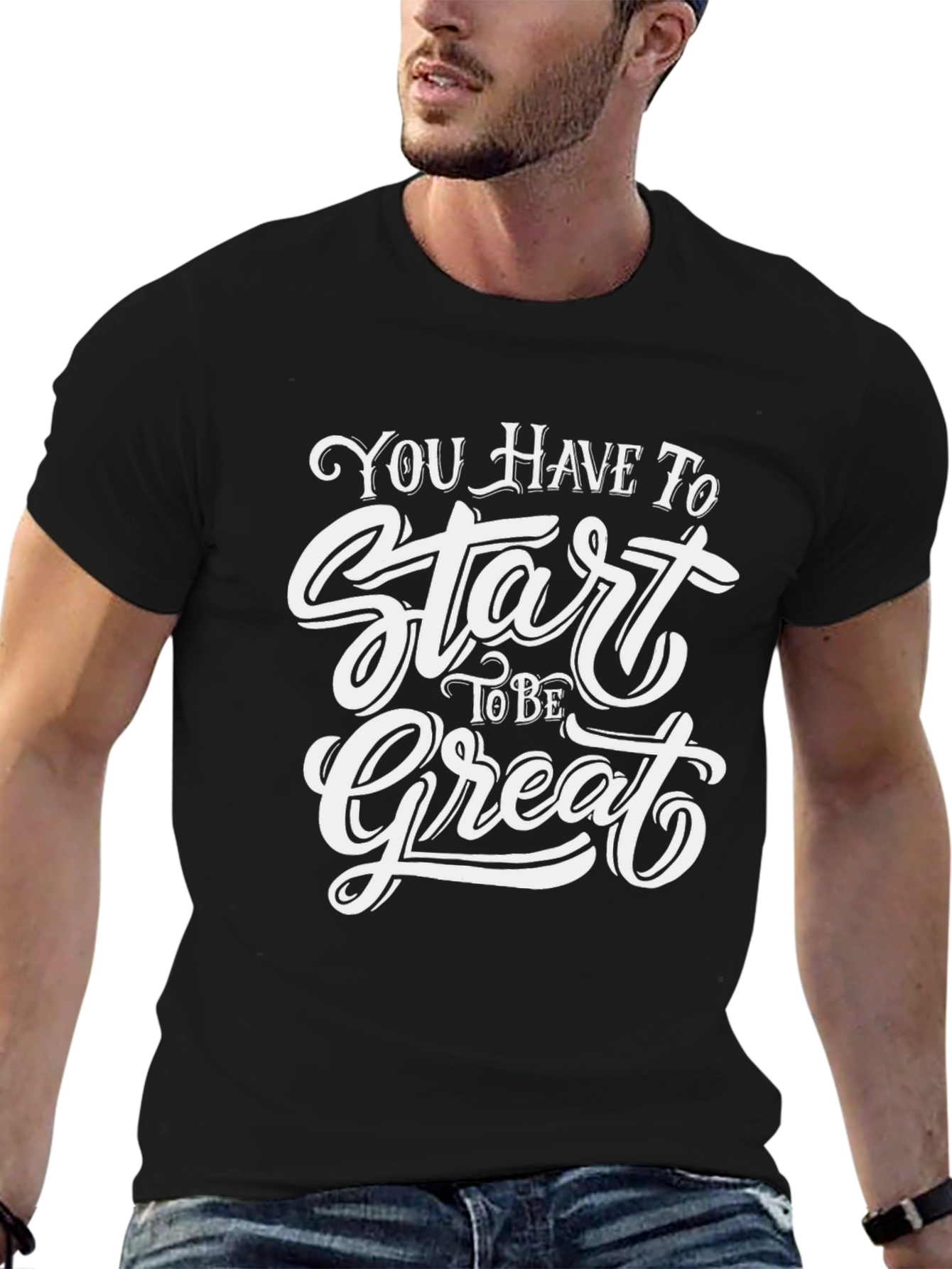 Black Motivational Start to be Great Graphic Tee view 6
