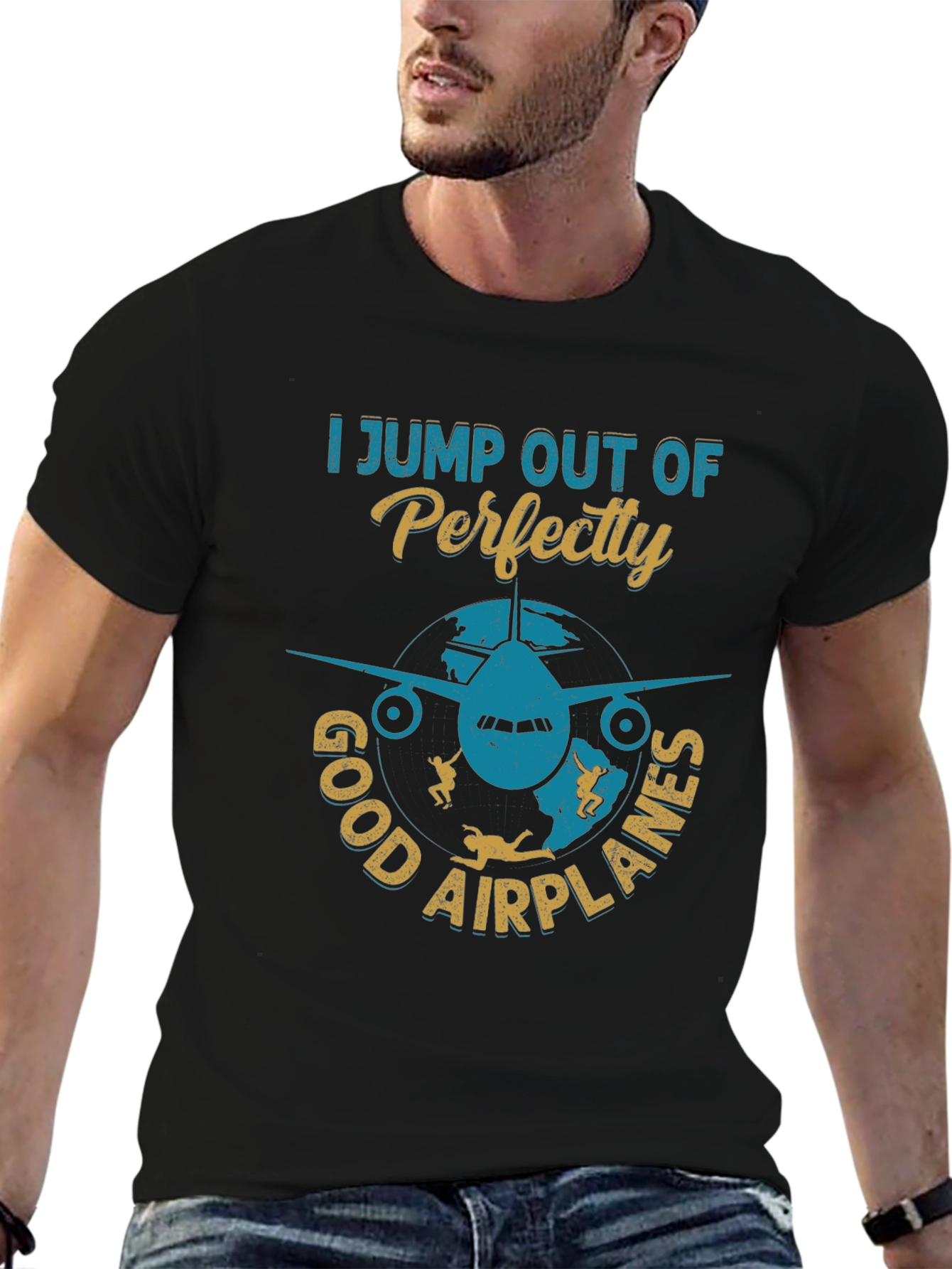 Black Skydiving T-Shirt: I Jump Out Of Perfectly Good Airplanes view 6