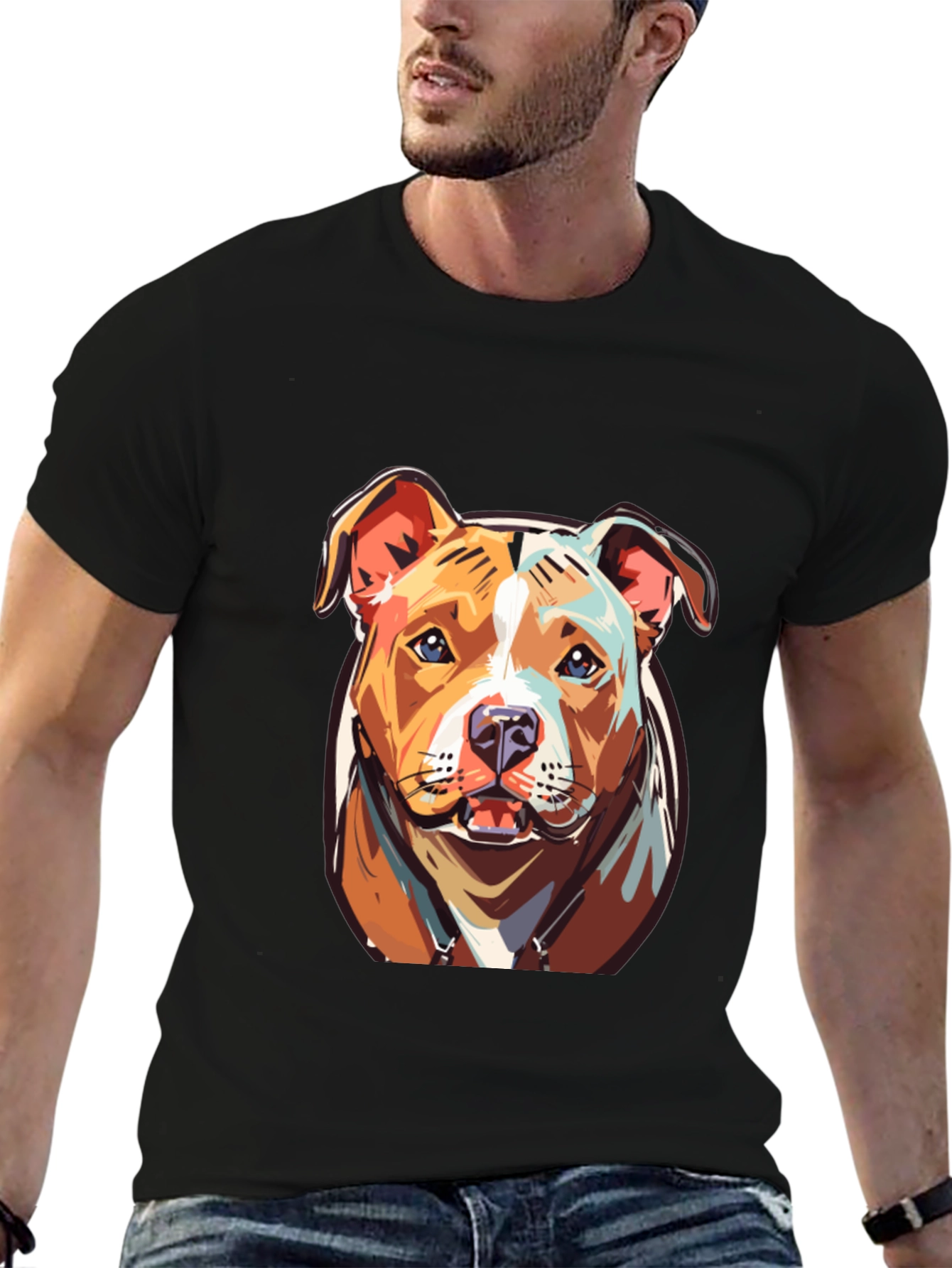 Black Cool Pitbull Dog Graphic Print Tee view 6