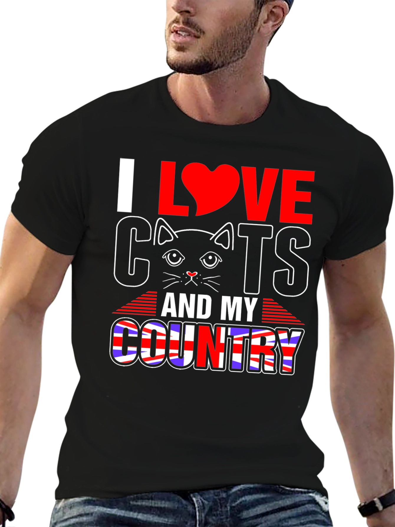 Black I Love Cats and My Country T-Shirt view 6