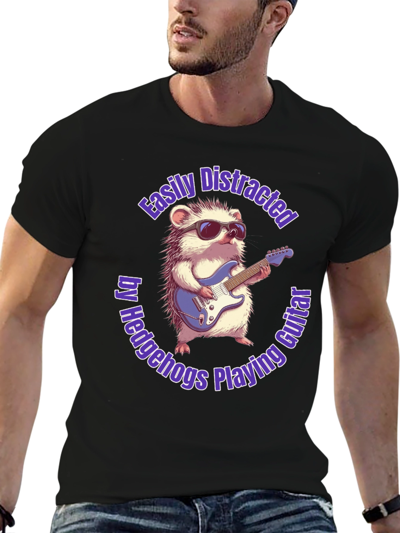 Black Hedgehog Guitarist T-Shirt view 6