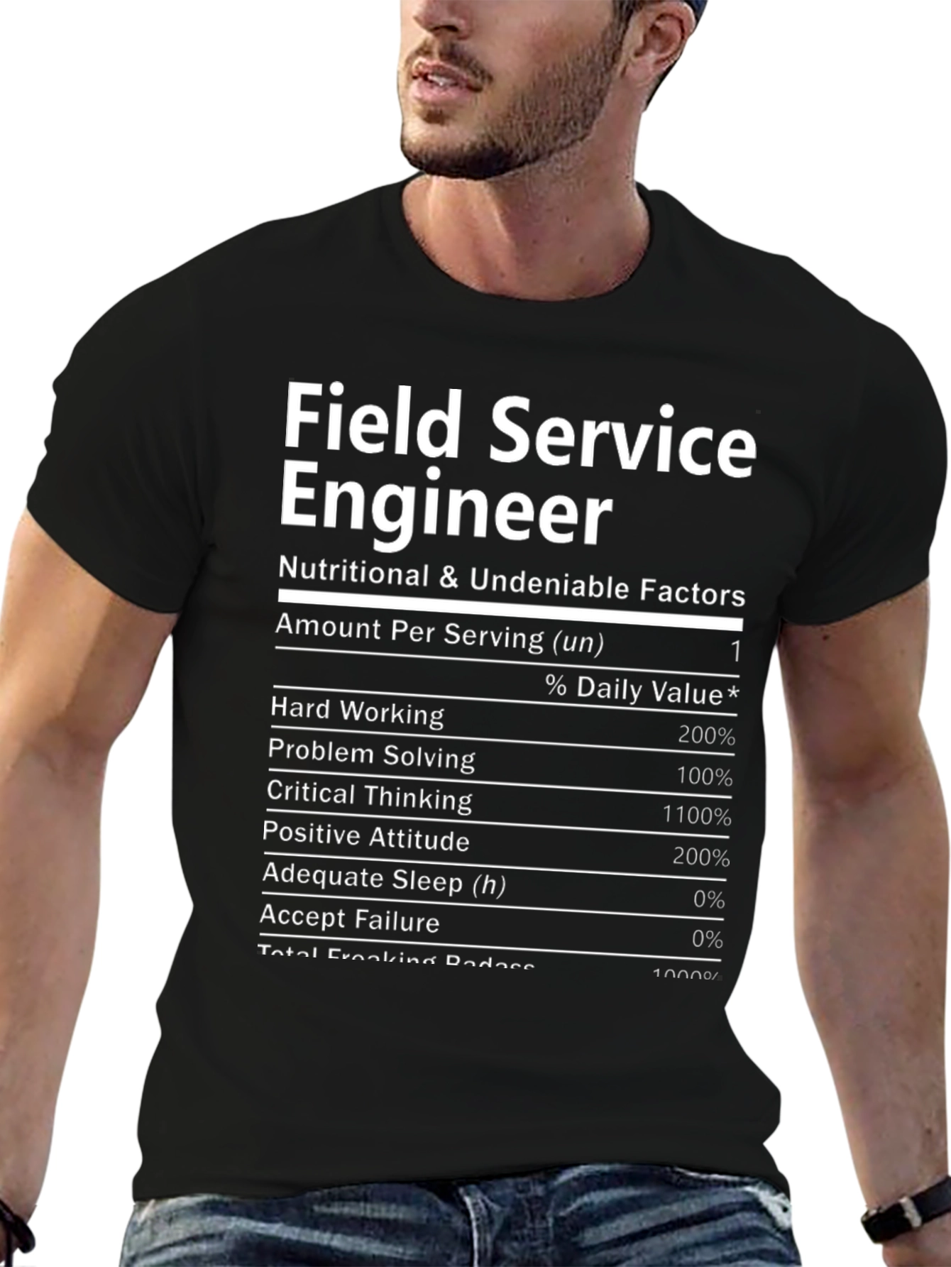 Black Field Service Engineer T-Shirt - Nutritional Facts Funny Tee view 6