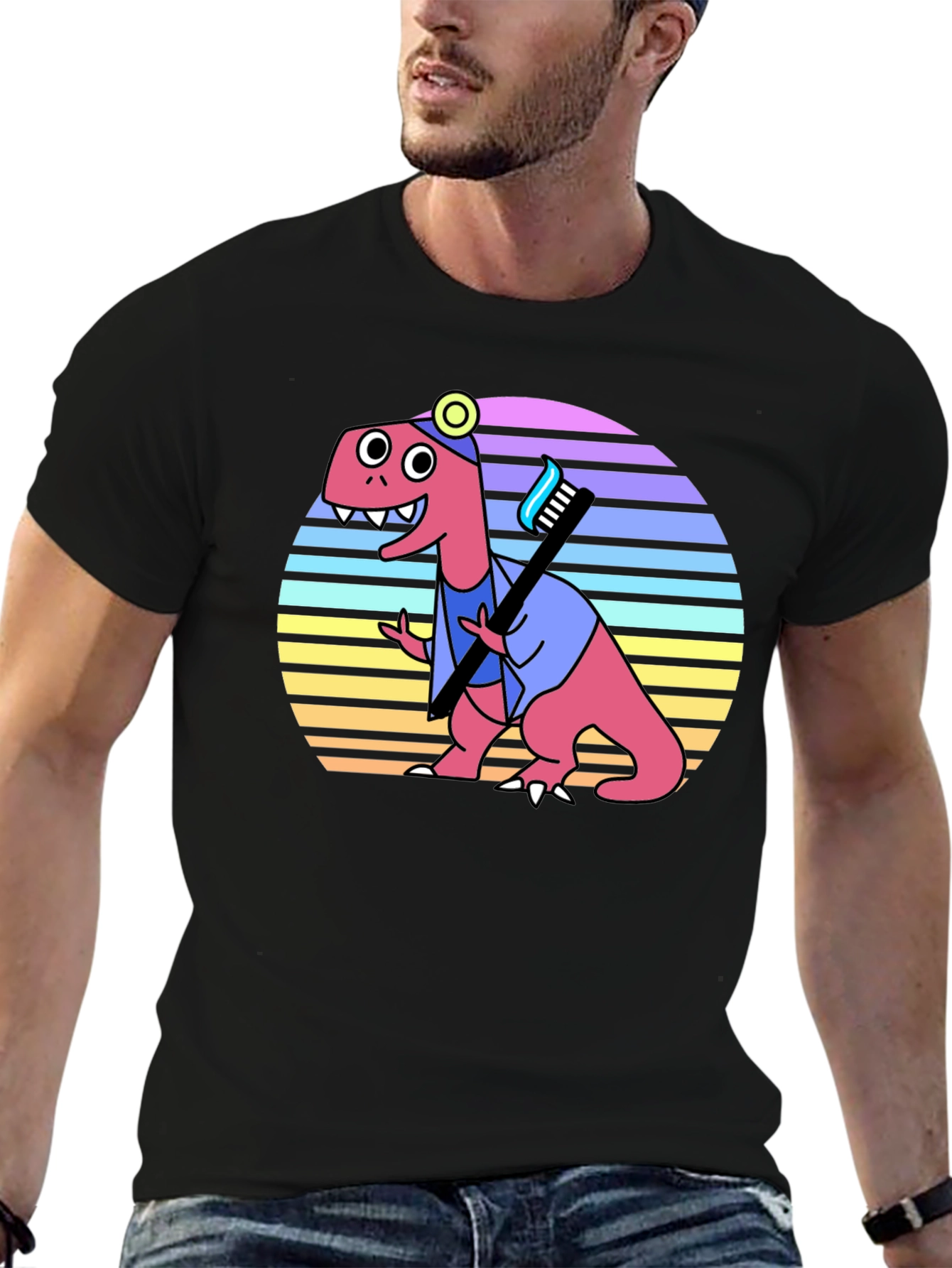 Black Dino Dentist T-Shirt - Novelty Graphic Tee view 6