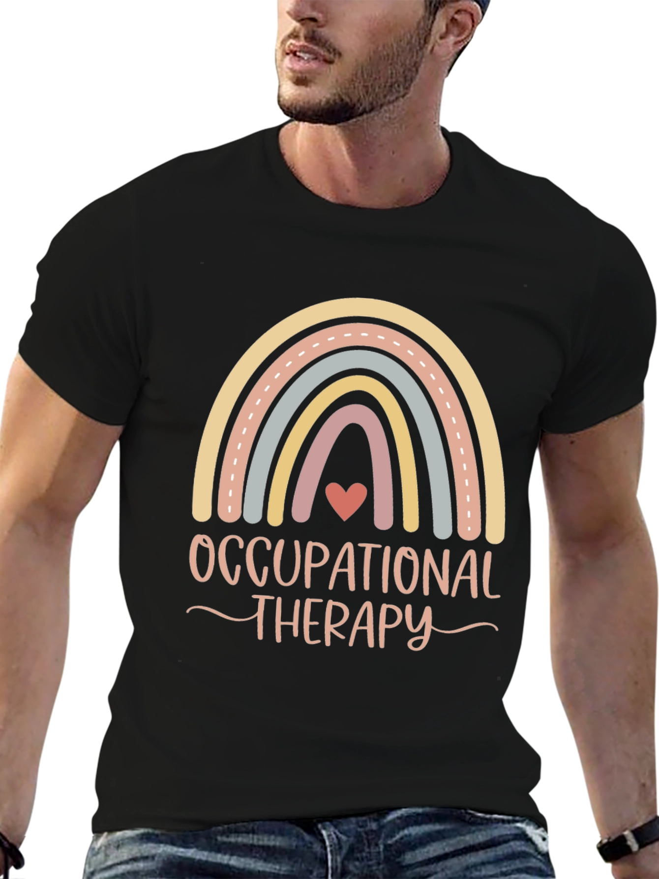 Black Occupational Therapy Rainbow T-Shirt view 6