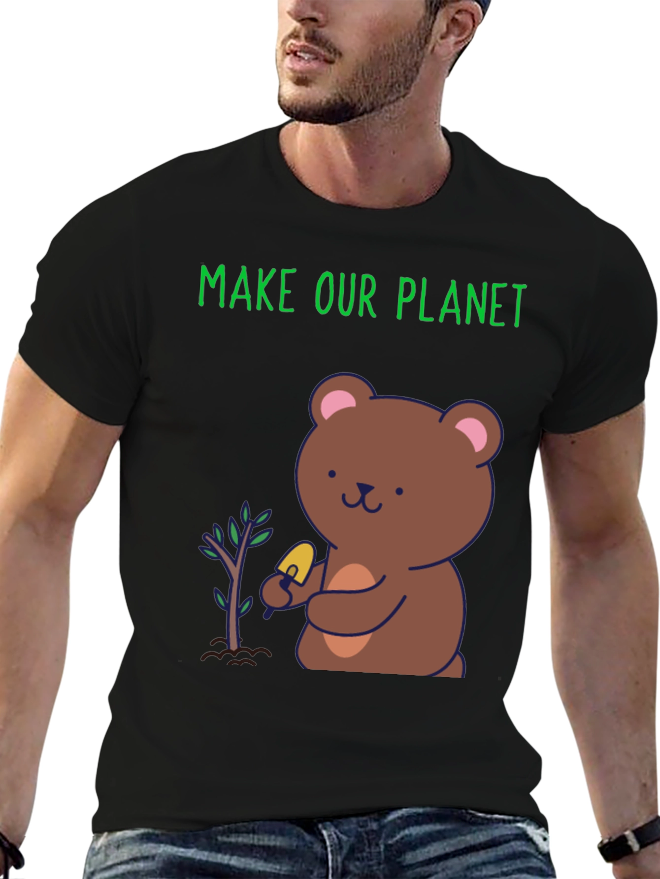 Black Plant a Tree Bear Graphic Tee - Make Our Planet view 6