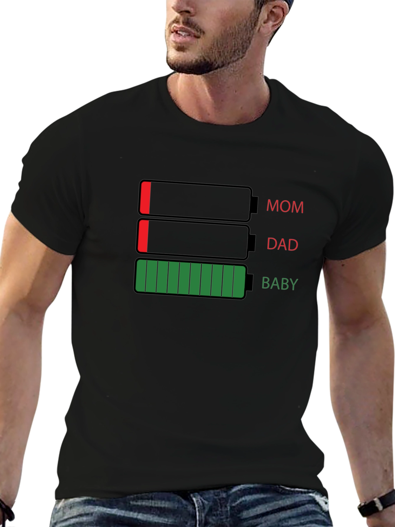 Black Funny Mom Dad Baby Battery T-Shirt view 6