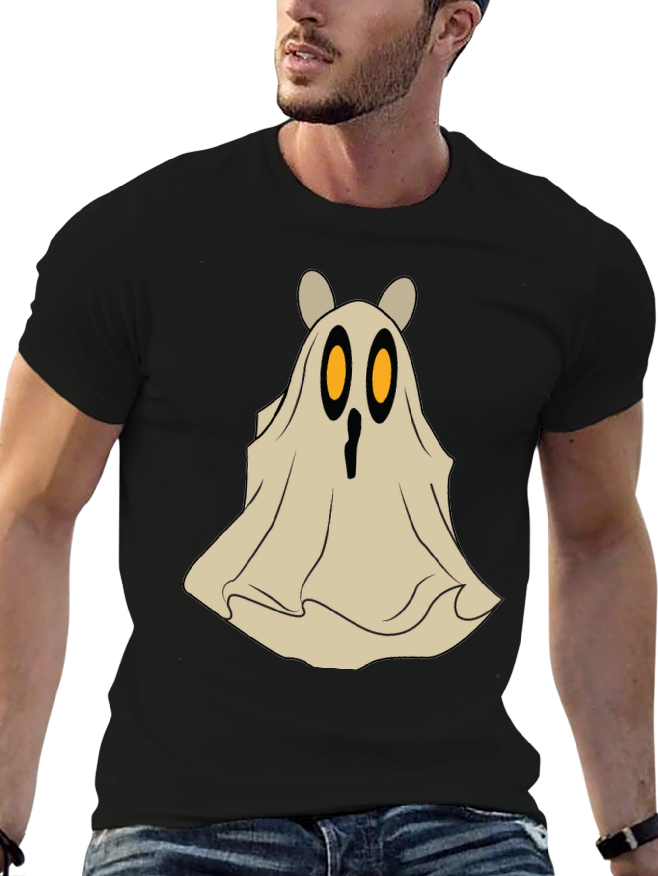 Black Spooky Cute Bear Ghost Halloween T-Shirt view 6