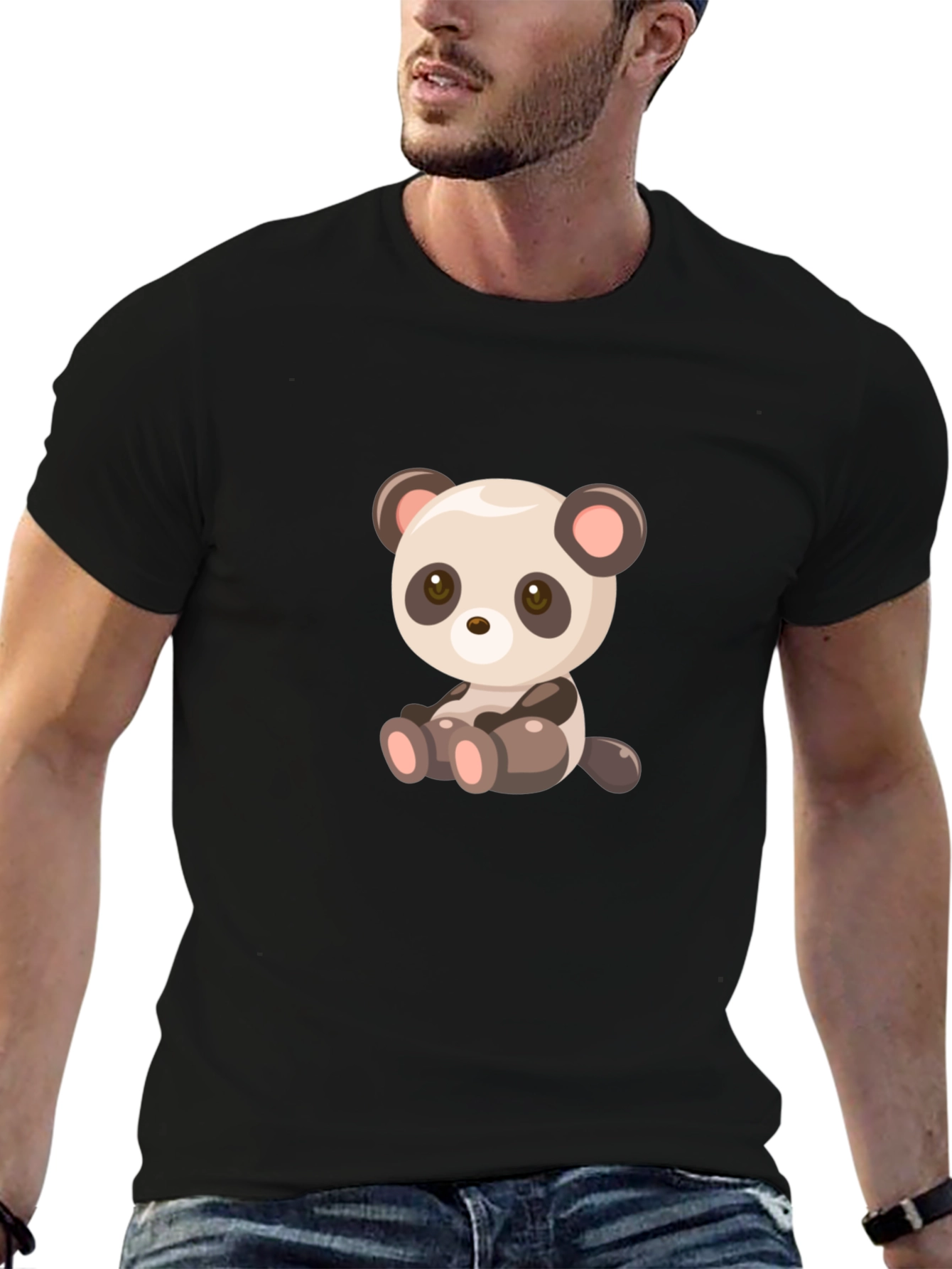 Black Cute Cartoon Panda Bear Black T-Shirt view 6