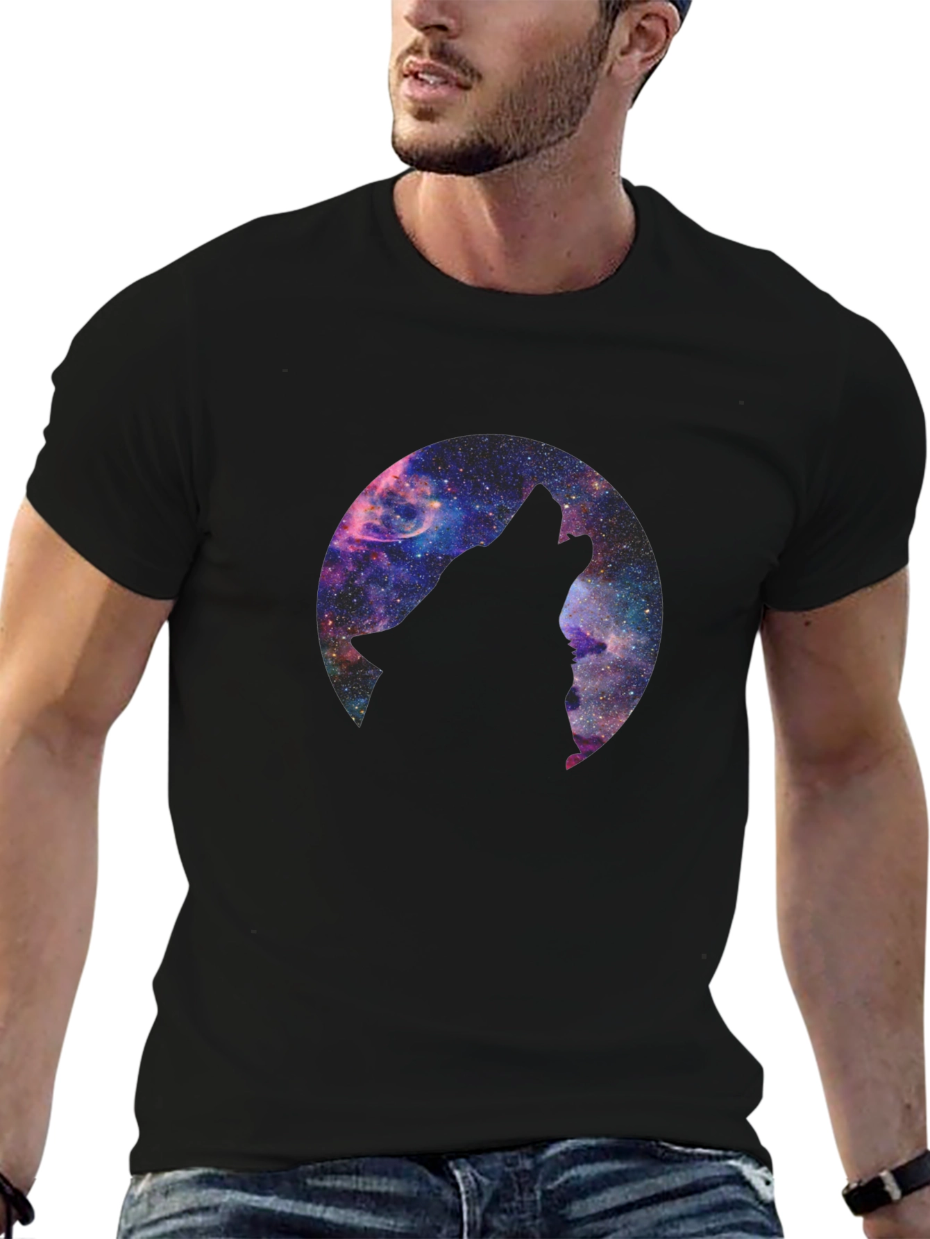 Black Cosmic Wolf T-Shirt - Black Graphic Tee view 6