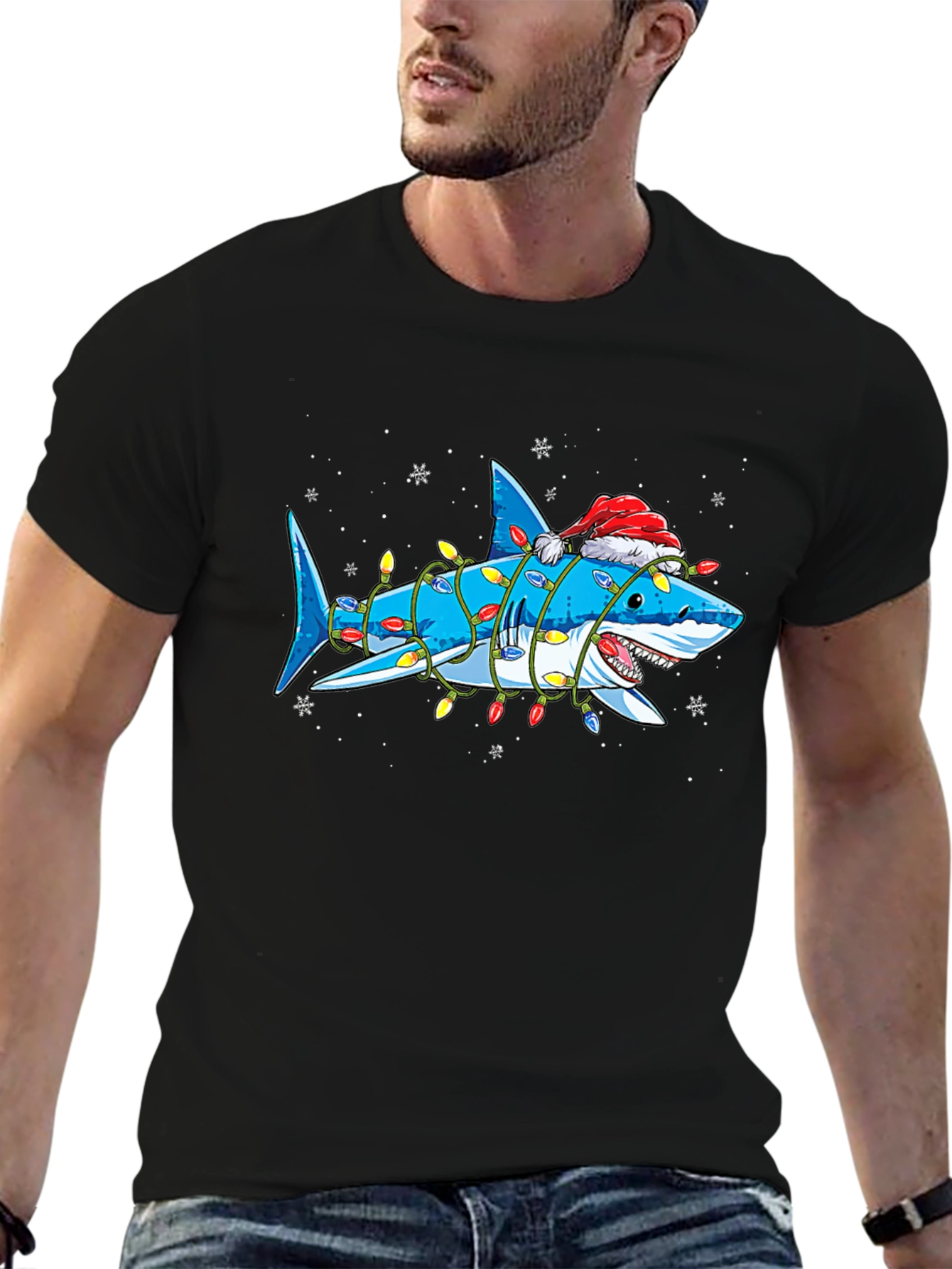 Christmas Shark T-Shirt with Holiday Lights - 6