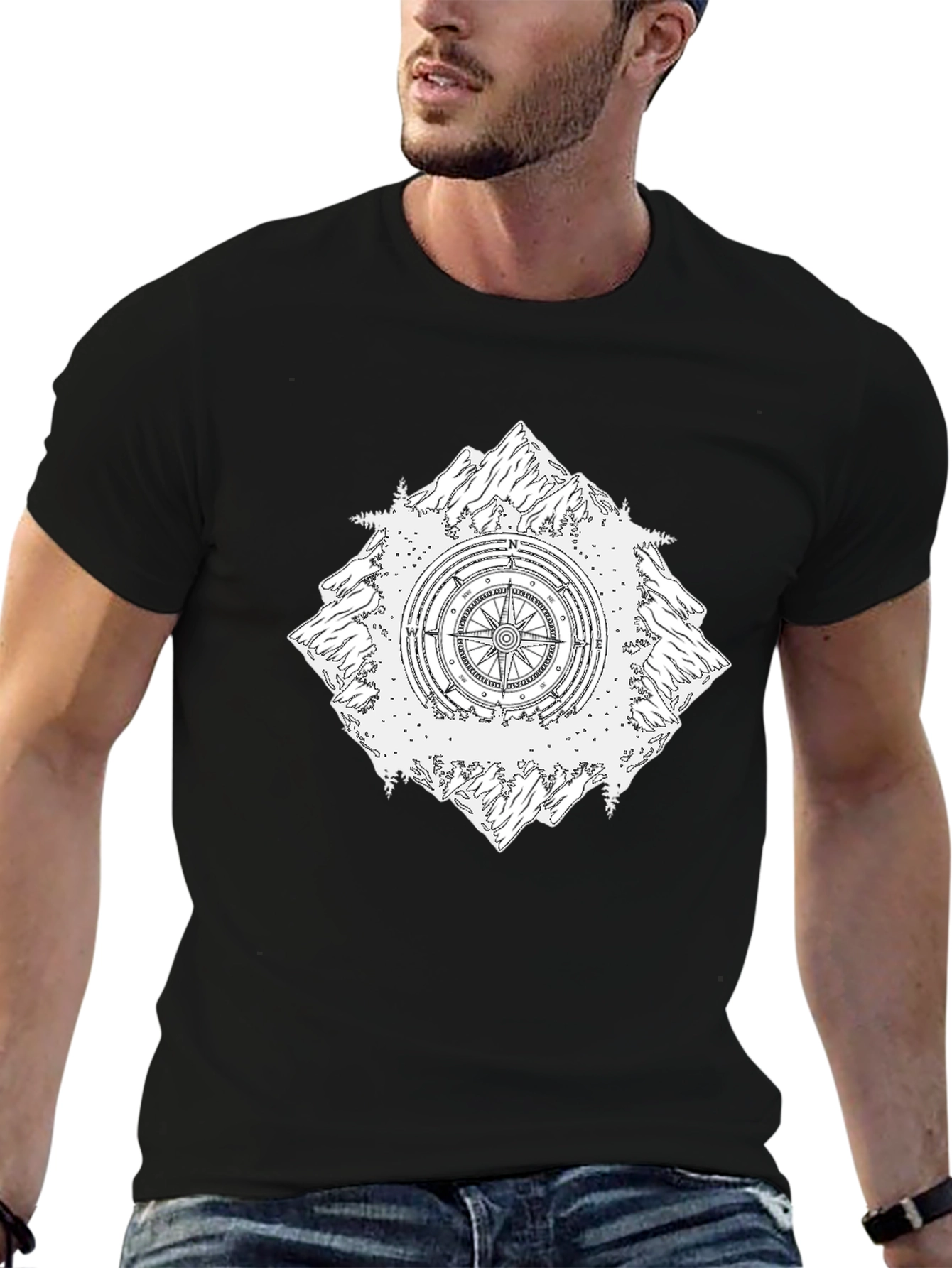 Black Mountain Compass Graphic Tee - Black Cotton T-Shirt view 6