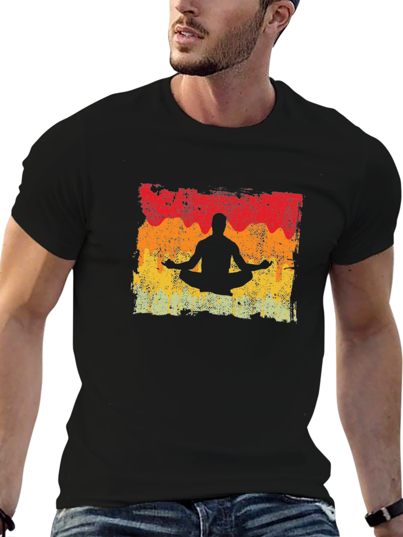 Black Yoga Pose Graphic T-Shirt - Men's Black Tee view 6