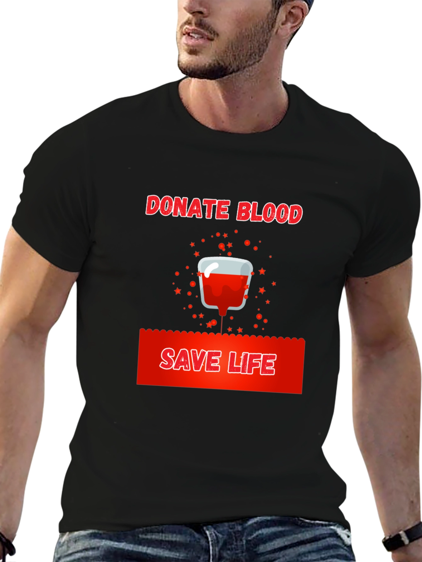 Donate Blood Save Life Graphic Tee - Black Cotton T-Shirt - 6