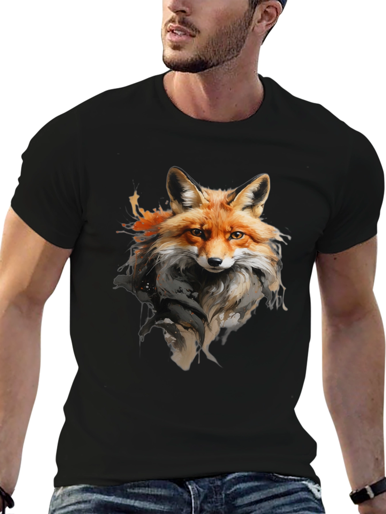 Black Fox Graphic T-Shirt: Stylish Animal Print Tee view 6