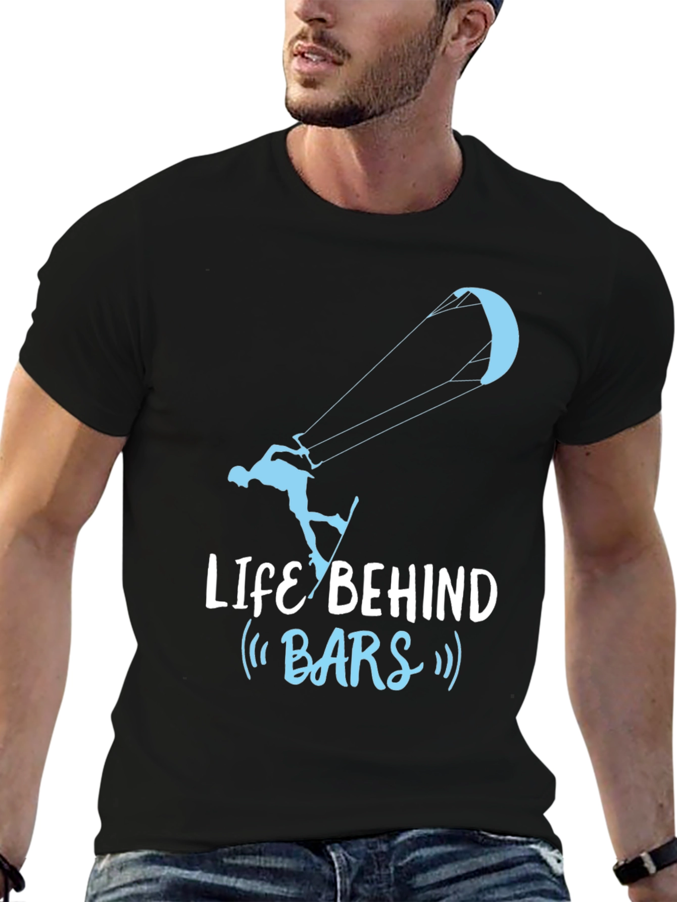 Black Life Behind Bars Kitesurfing T-Shirt - Cool Design view 6