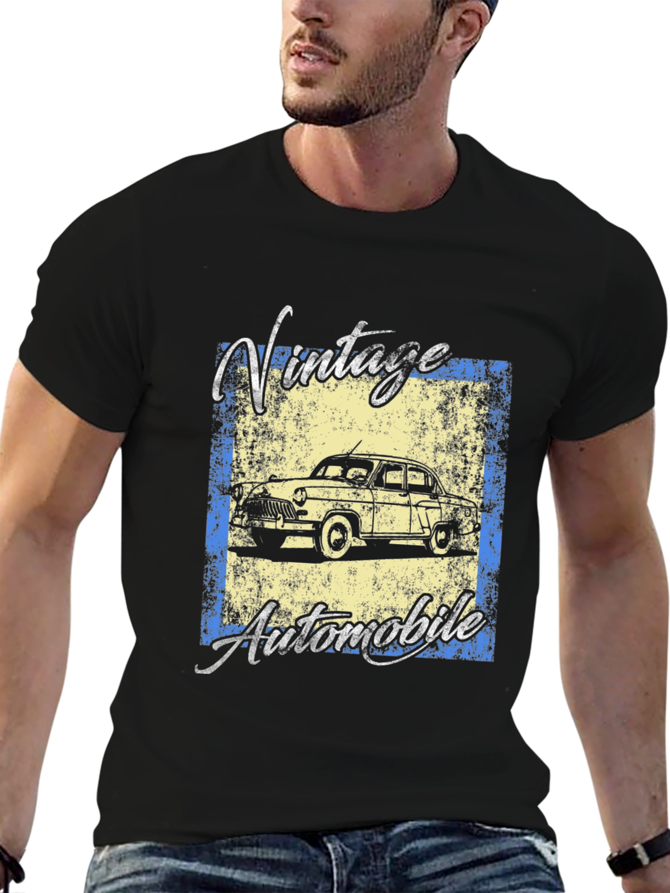 Black Vintage Automobile Graphic Tee - Classic Car Lovers view 6