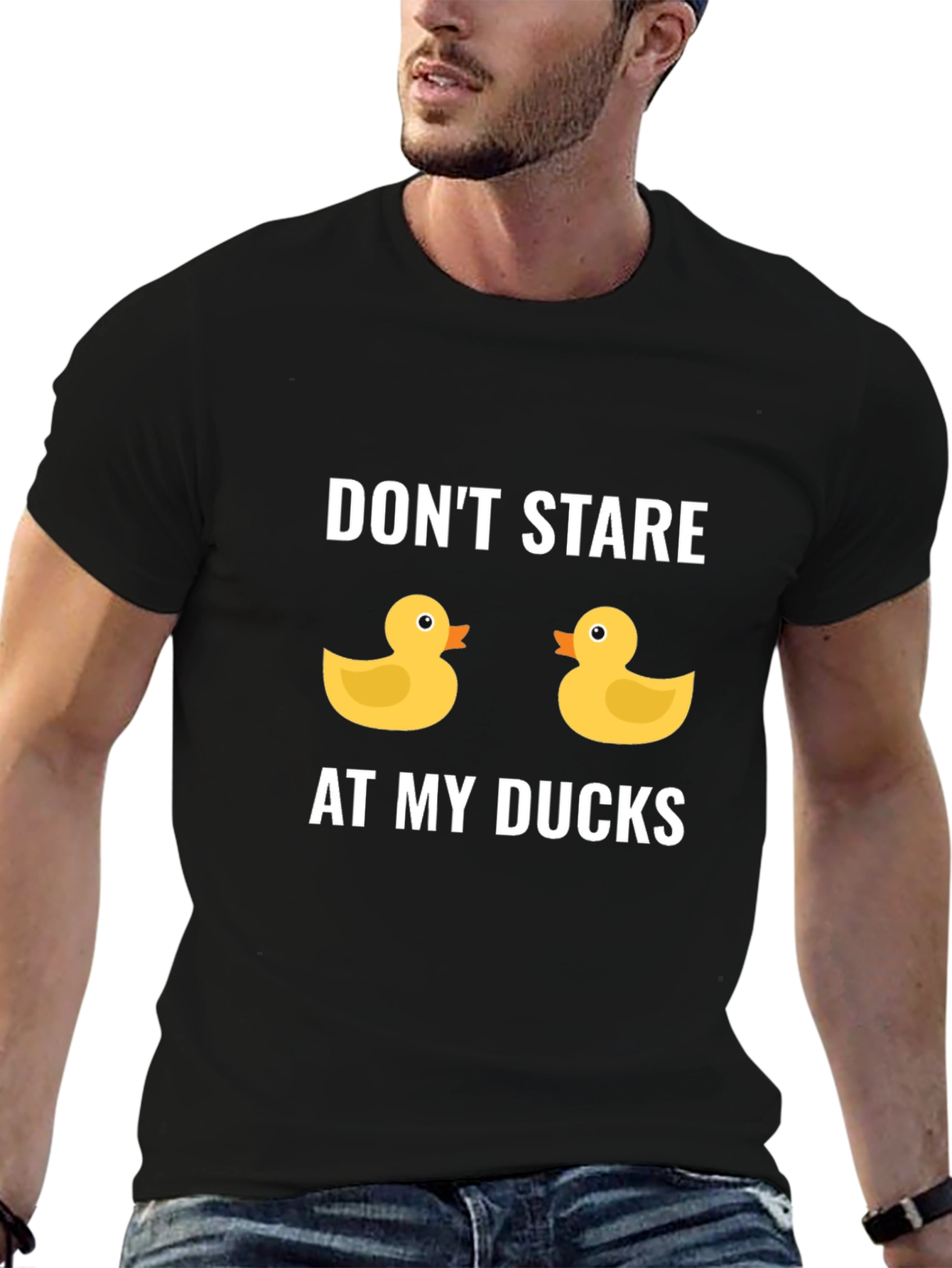 Black Funny Duck Graphic Tee - Don't Stare at My Ducks! view 6