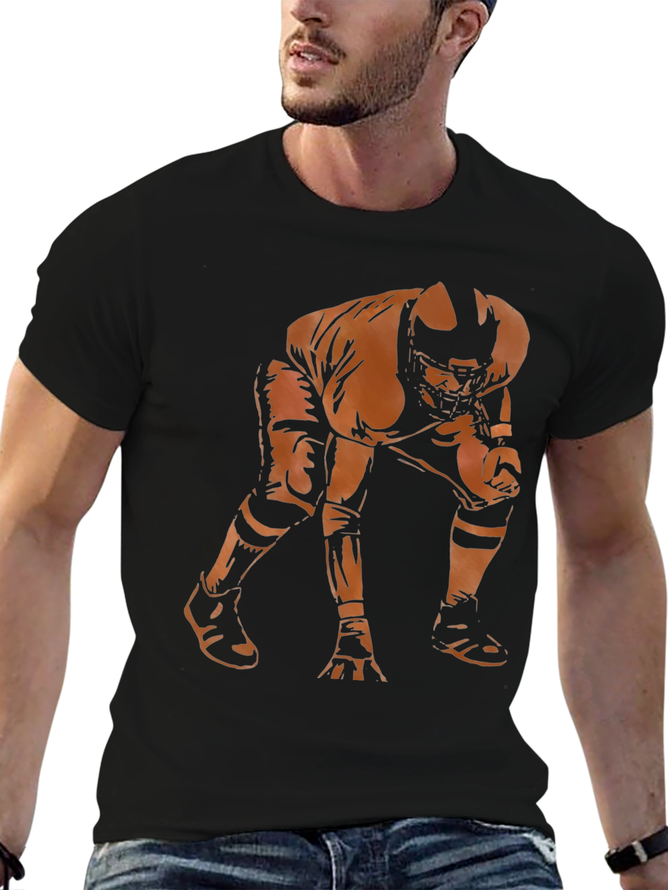 Black Football Player Graphic Tee - Stylish Men's T-Shirt view 6