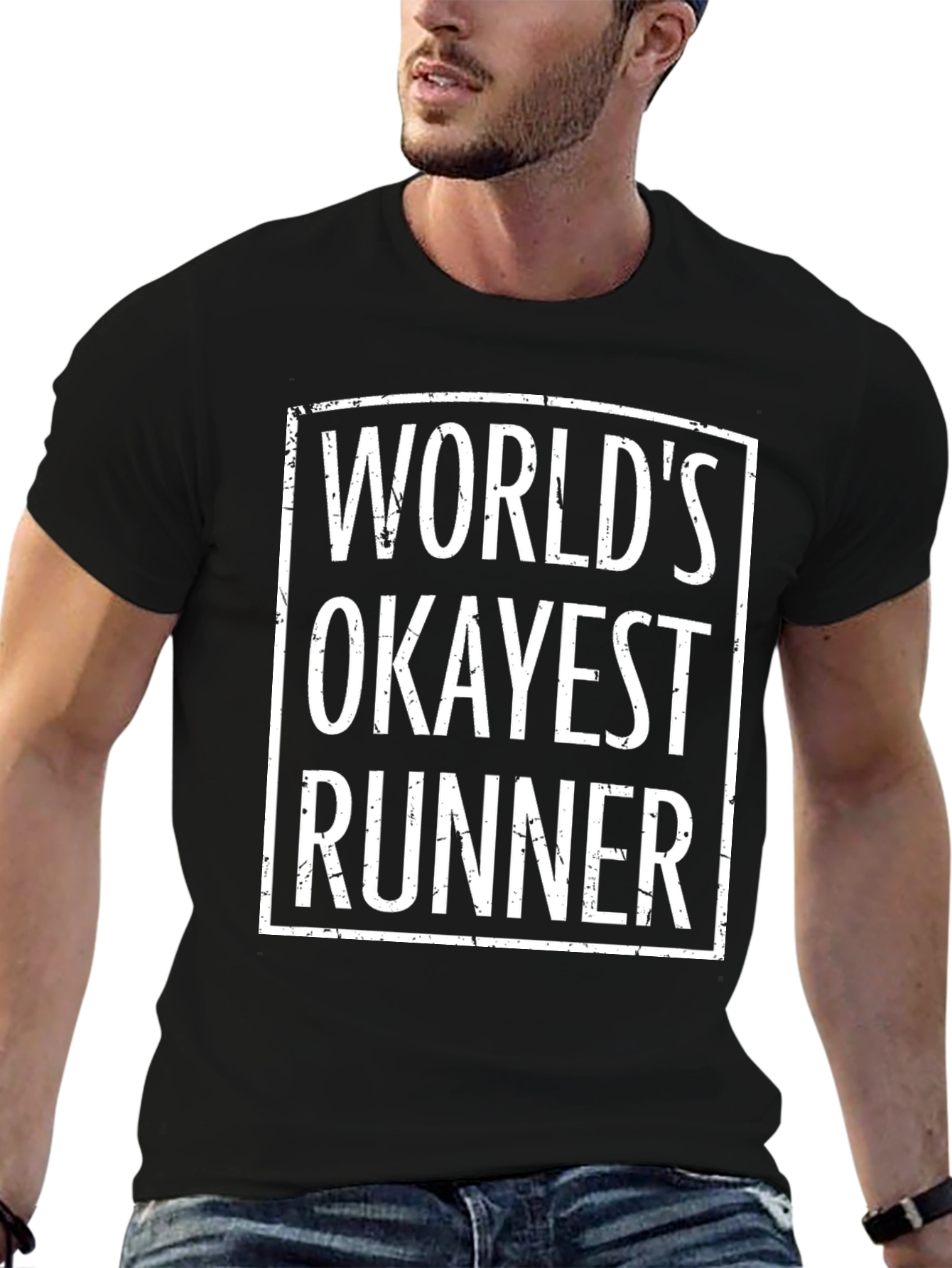 Black World's Okayest Runner Graphic T-Shirt view 6