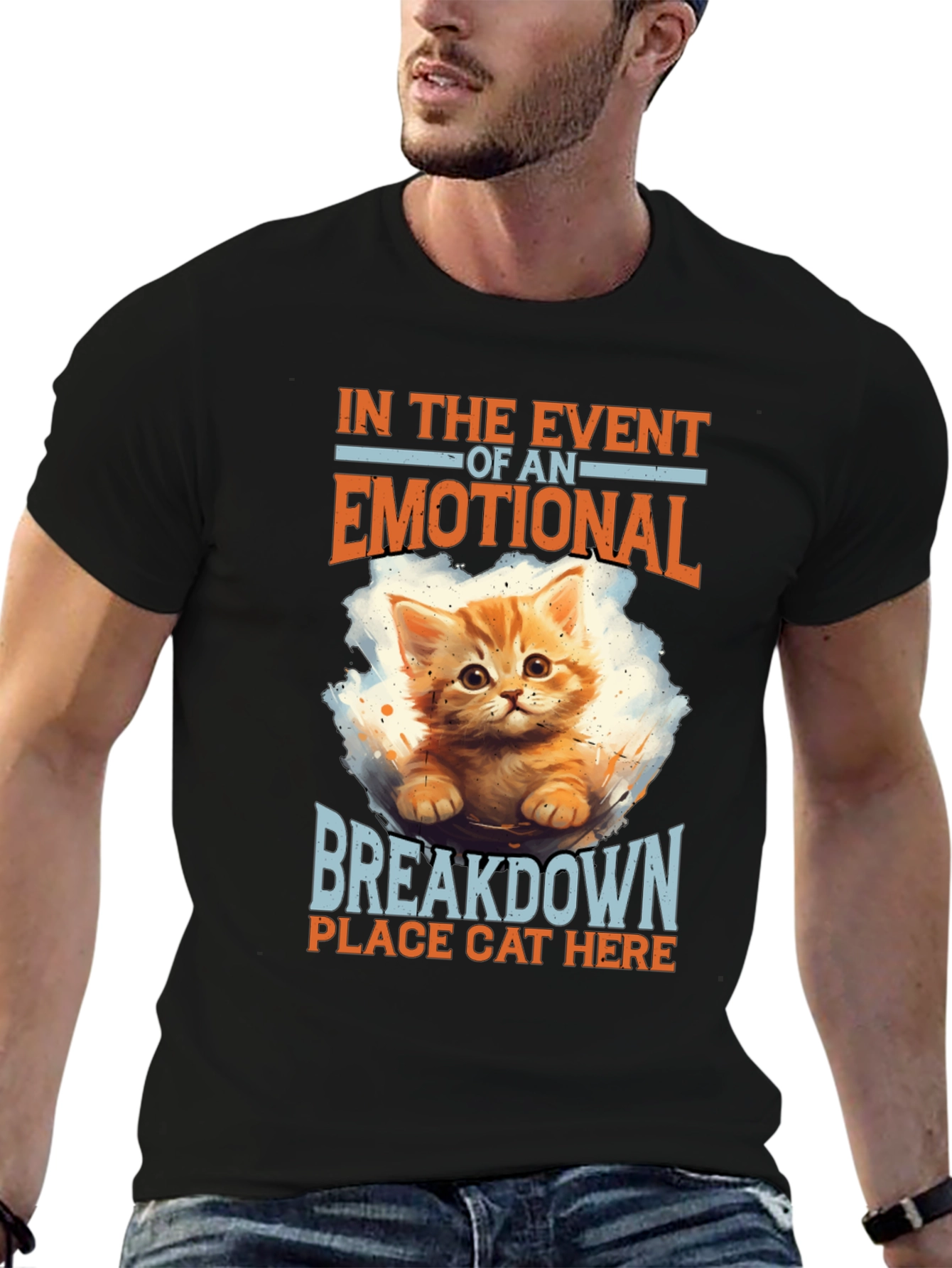 Black Emotional Breakdown Cat T-Shirt view 6