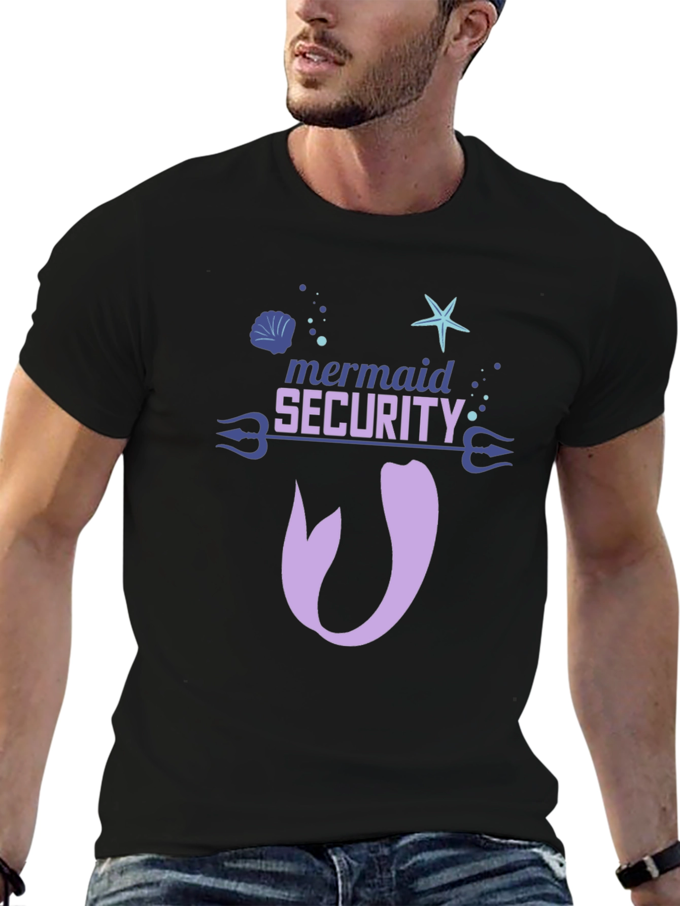 Black Mermaid Security Tee - Funny Graphic Novelty T-Shirt view 6